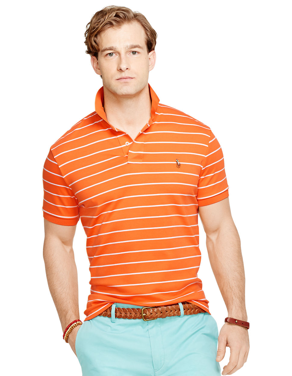 Polo ralph lauren Striped Pima Soft-Touch Polo Shirt in Orange for Men ...