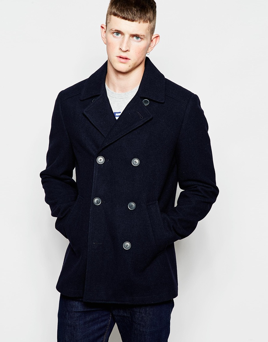French Connection Wool Short Pea Coat in Navy (Blue) for Men - Lyst