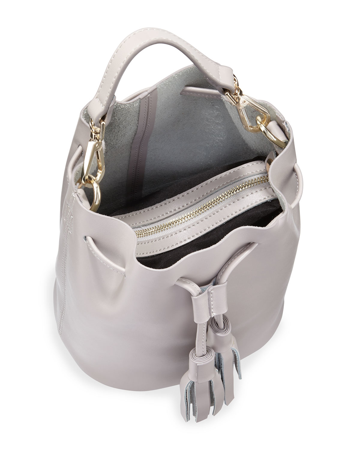 Lyst - Neiman Marcus Tyler Small Leather Tassel Bucket Bag in Gray