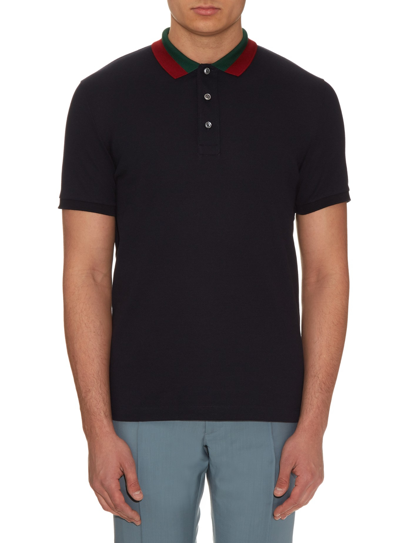 Gucci Floral-embroidered Cotton-blend Polo Shirt in Navy (Black) for ...