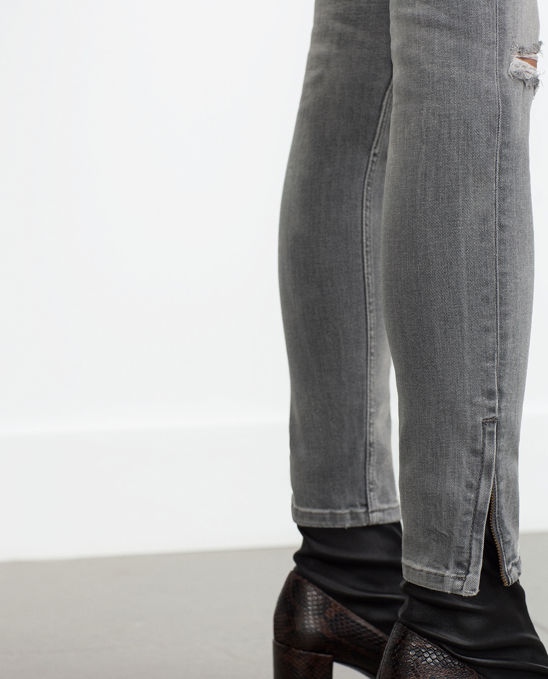 Zara Ripped Midrise Jeans in Gray Lyst