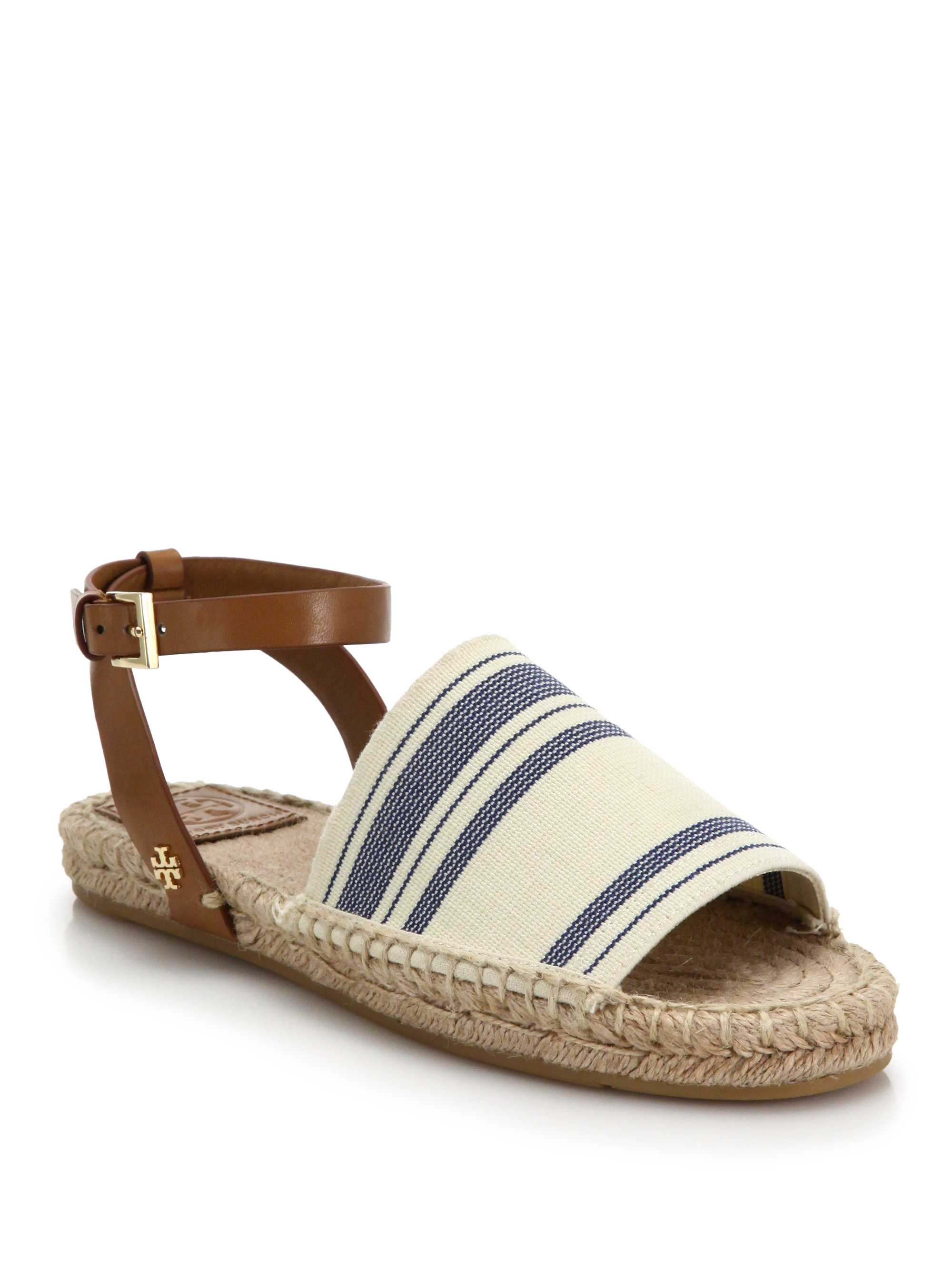 Tory Burch Leather Striped Woven Espadrille Sandals  in 