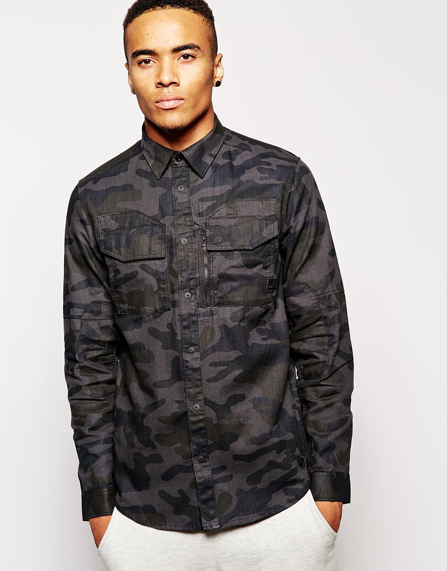 G-Star RAW G Star Shirt Rackler Zip Camo Print in Black for Men - Lyst