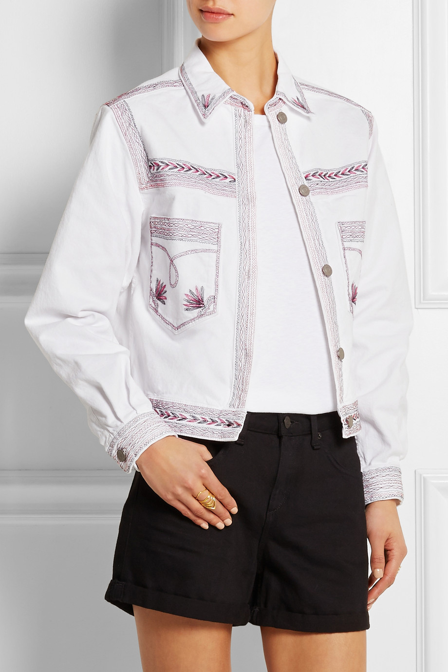Étoile Isabel Marant Abril Embroidered Stretch-Denim Jacket in White - Lyst