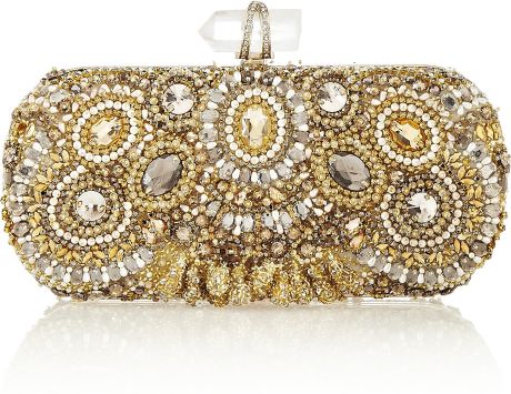 Marchesa Lily Embellished Mesh Box Clutch in Gold | Lyst