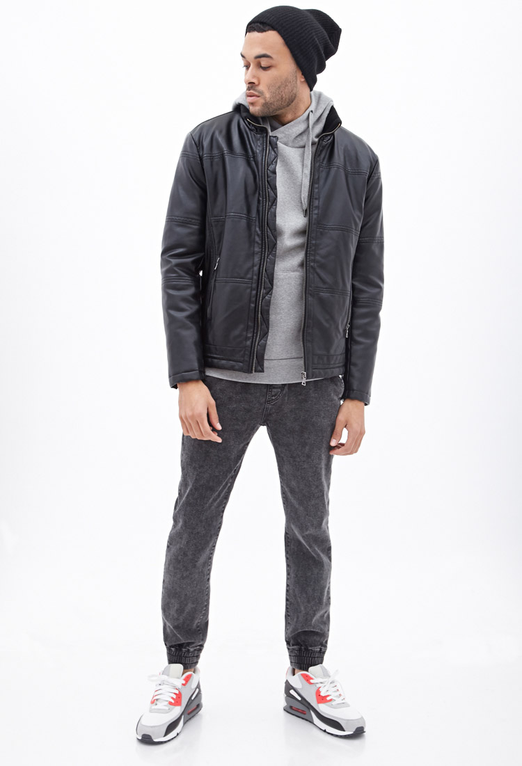 Forever 21 Paneled Faux Leather Jacket In Black For Men Lyst Gallery