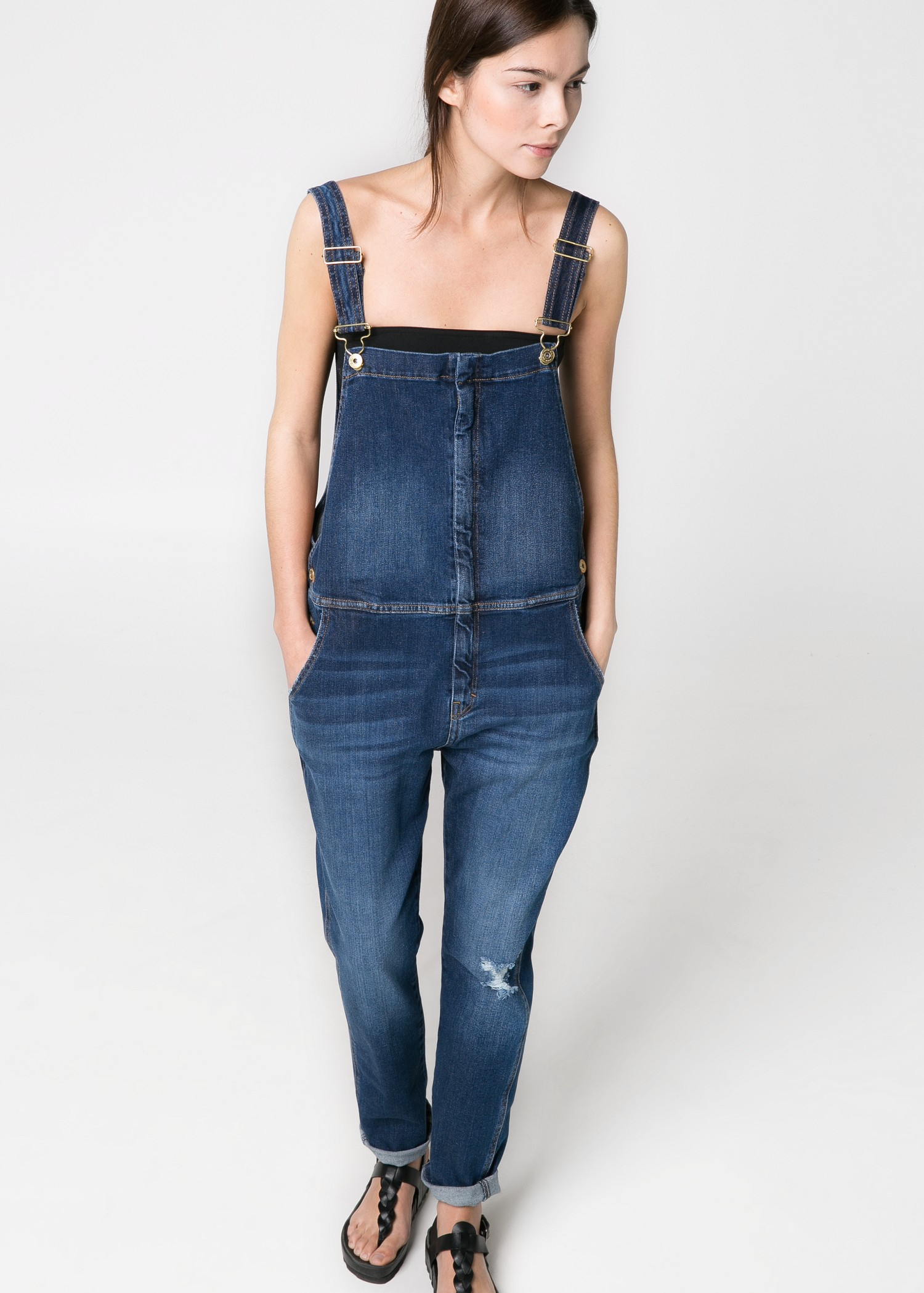 Lyst - Mango Dark Denim Dungarees in Blue