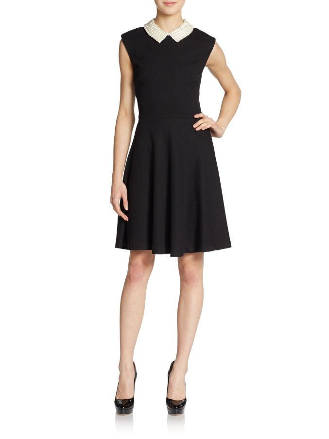 Betsey johnson Faux Pearlcollar Flared Dress in Black Lyst