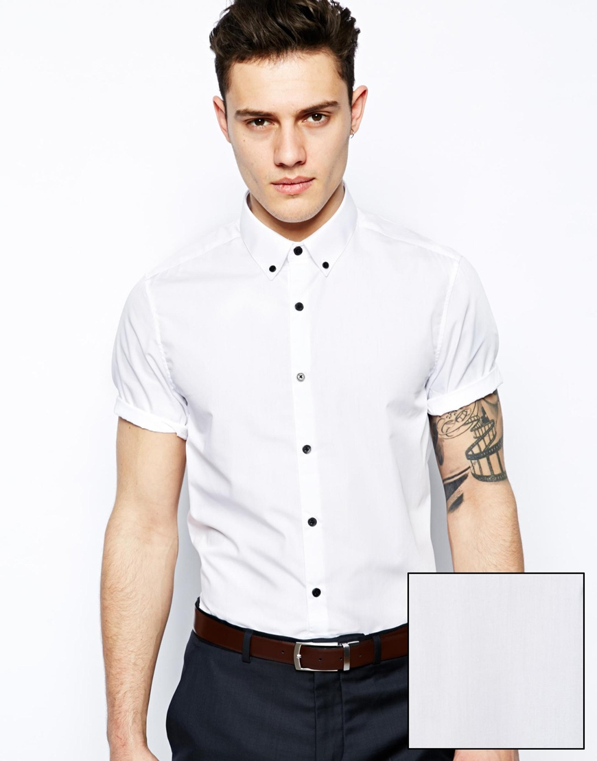 Asos Smart Shirt In Short Sleeve With Button Down Collar And Contrast ...
