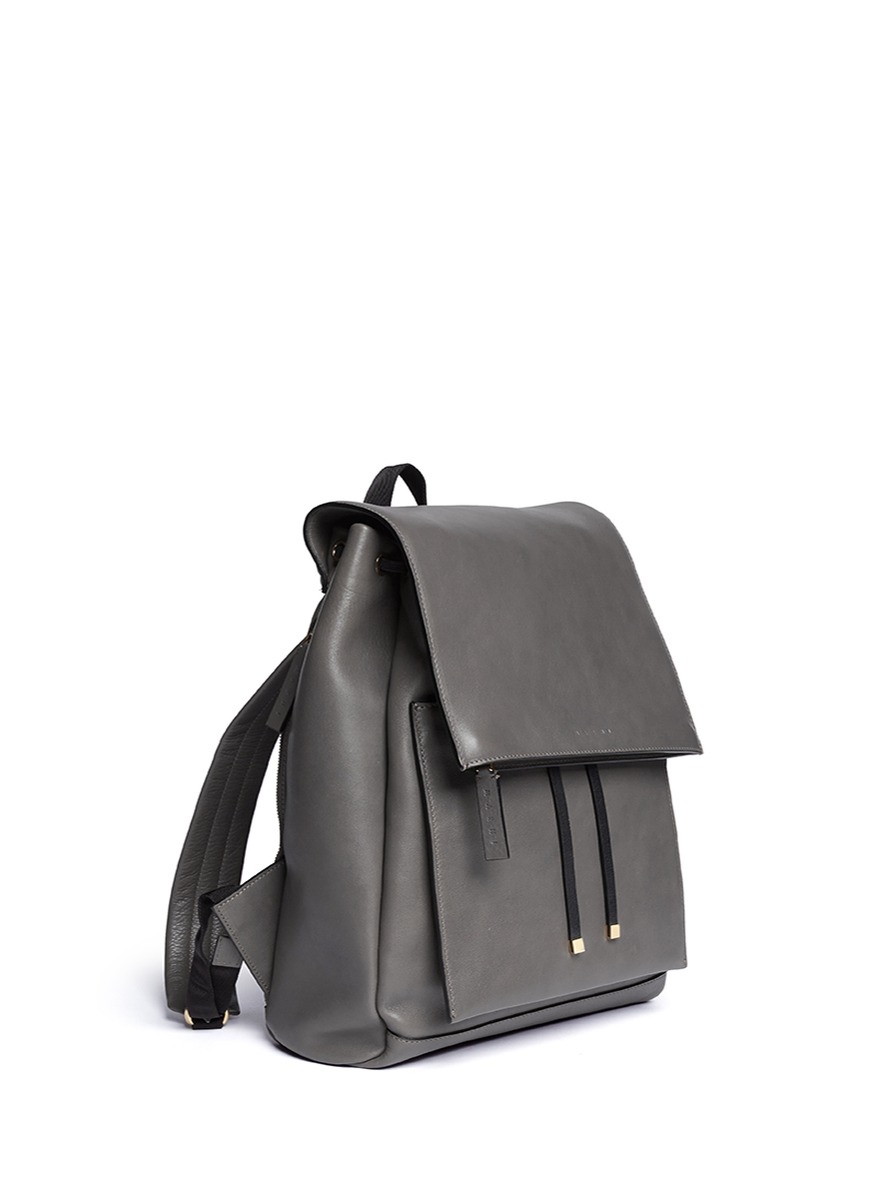 Marni Top Flap Drawstring Leather Backpack in Grey (Gray) Lyst