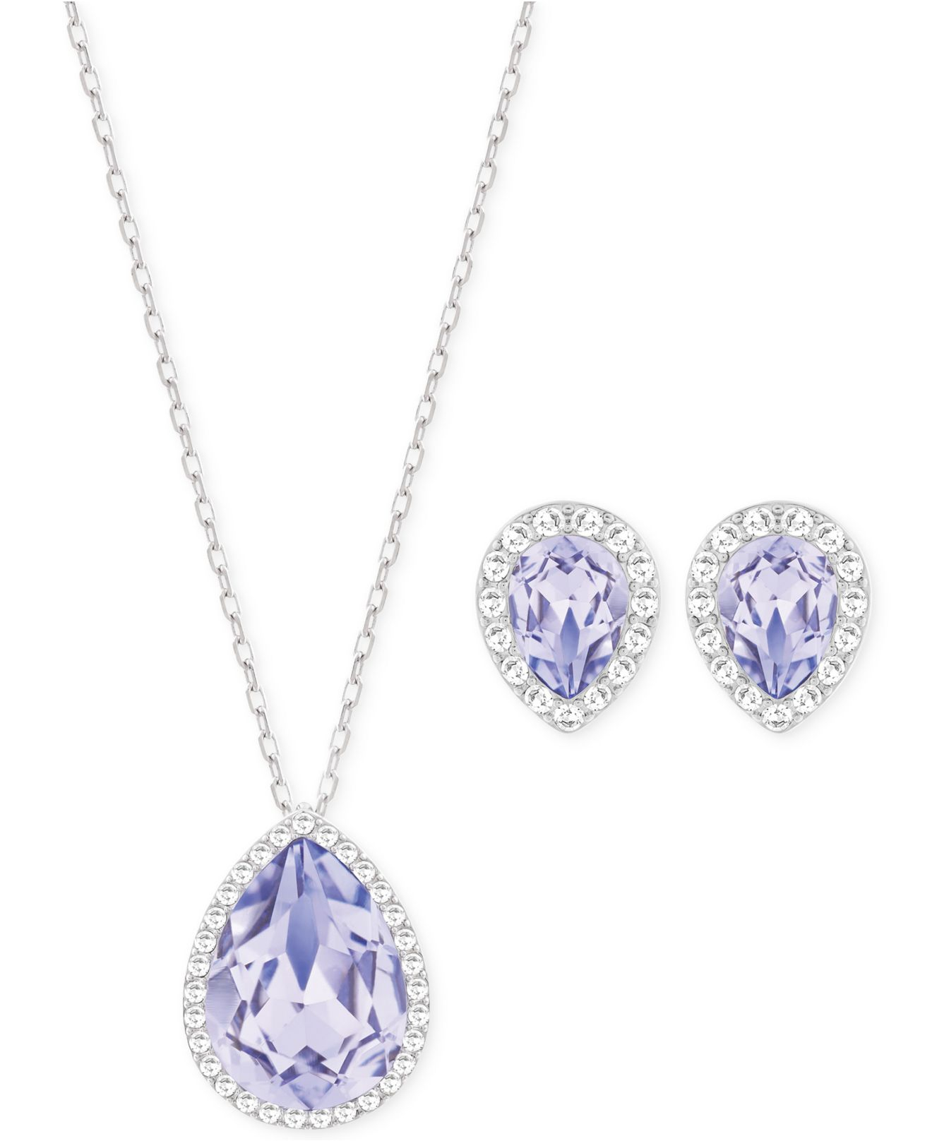 Swarovski Silver-tone Lavender Crystal Necklace And Stud Earrings Set in  Purple | Lyst