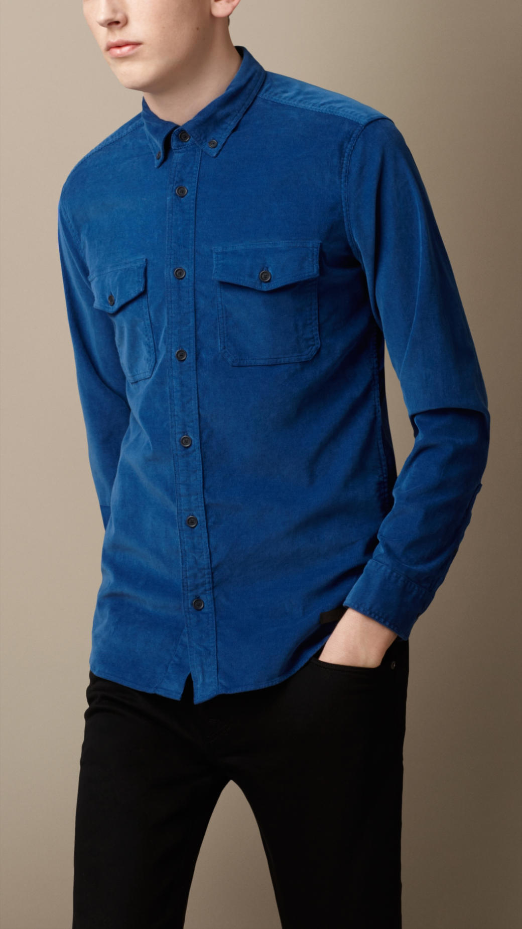 Lyst - Burberry Button-Down Corduroy Shirt in Blue for Men