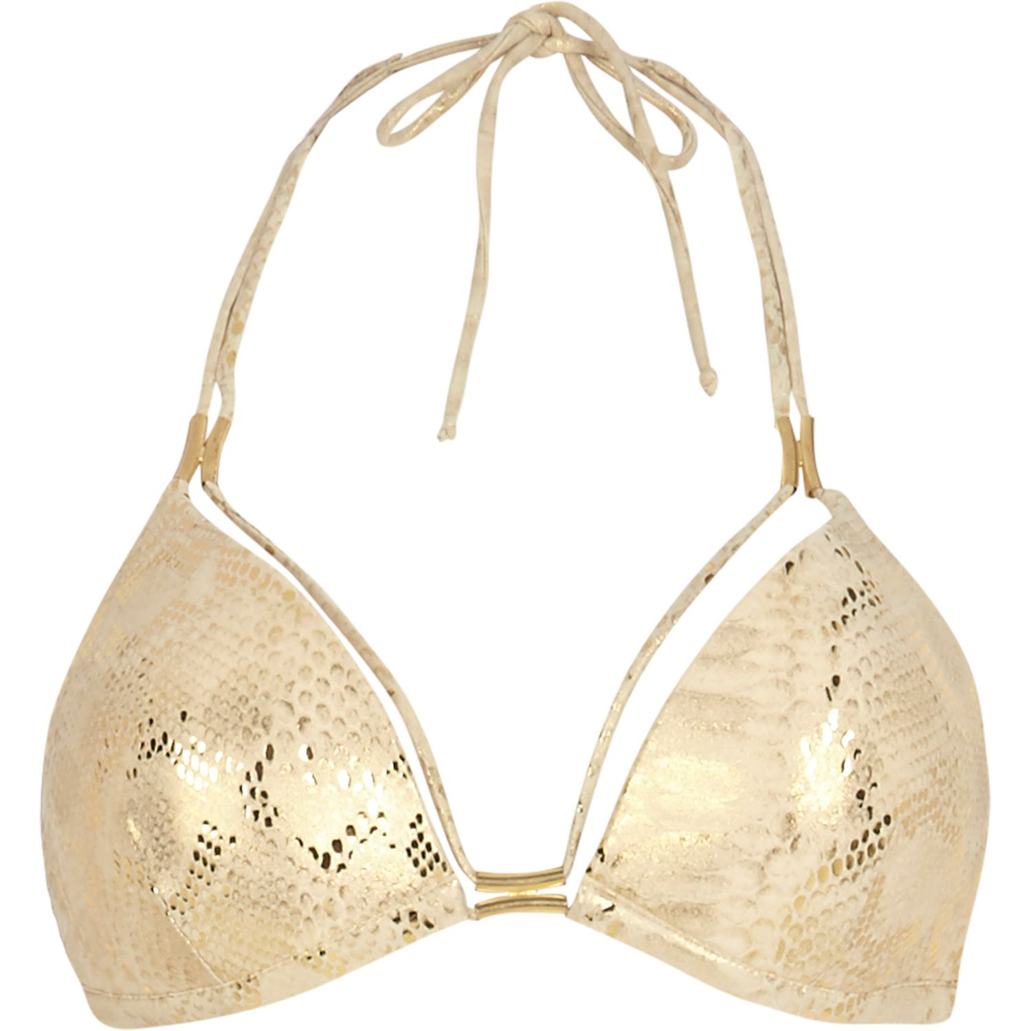 Gold Metallic Strappy Moulded Cup Bikini Top Bikinis Bikini | My XXX ...