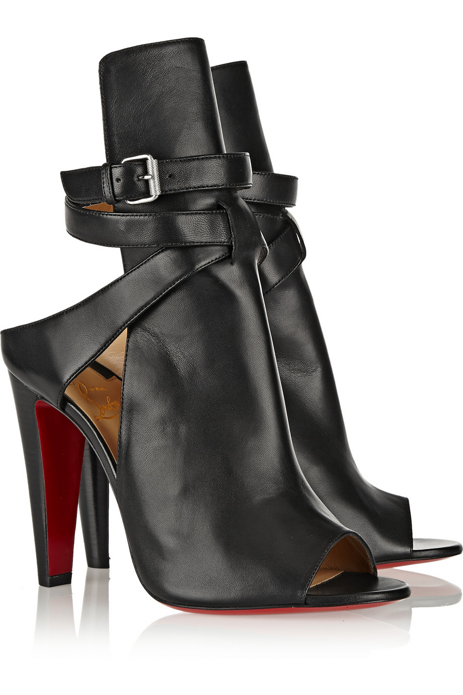 Christian Louboutin Brown Leather Cut Out Ankle Length Boots Size