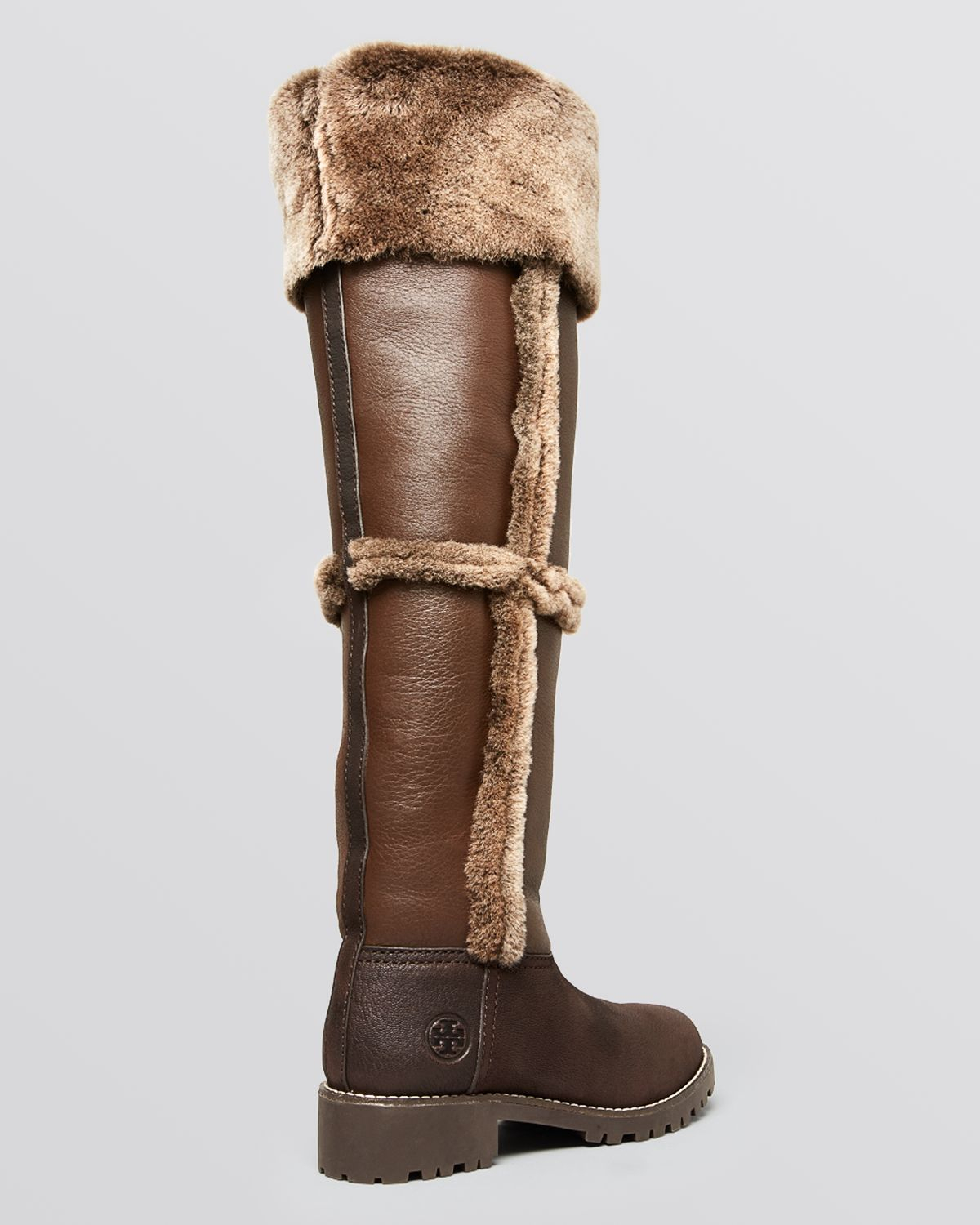 Lyst Tory Burch Over The Knee Shearling Boots Talouse Shearling In Brown
