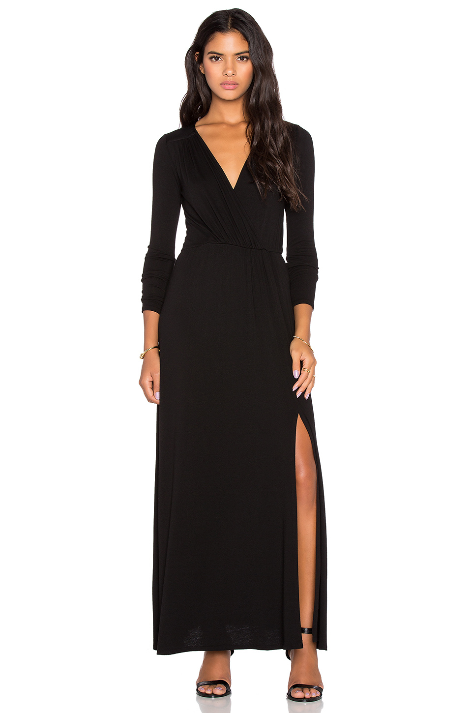 lamade rayon crepe sapphire surplice maxi dress in black lyst lamade rayon crepe sapphire surplice maxi dress in black lyst