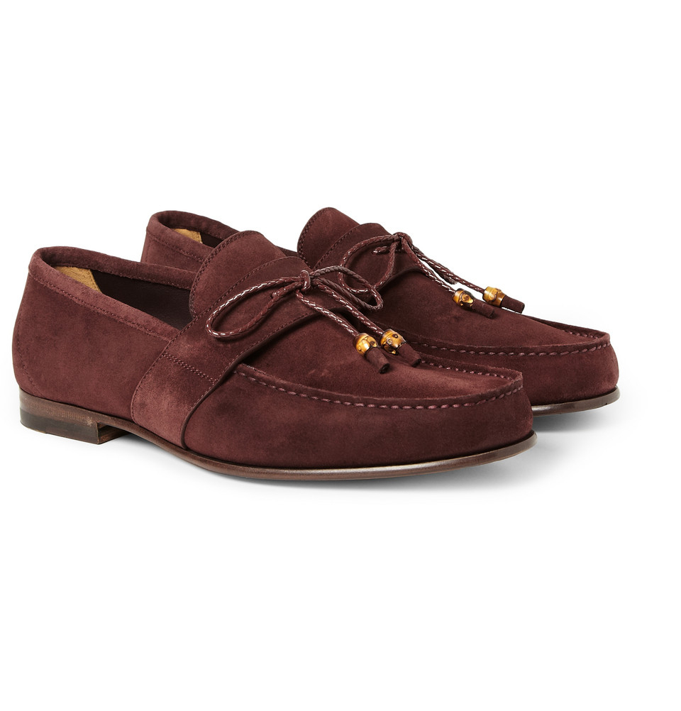 Gucci Suede Penny Loafers in Red for Men - Lyst
