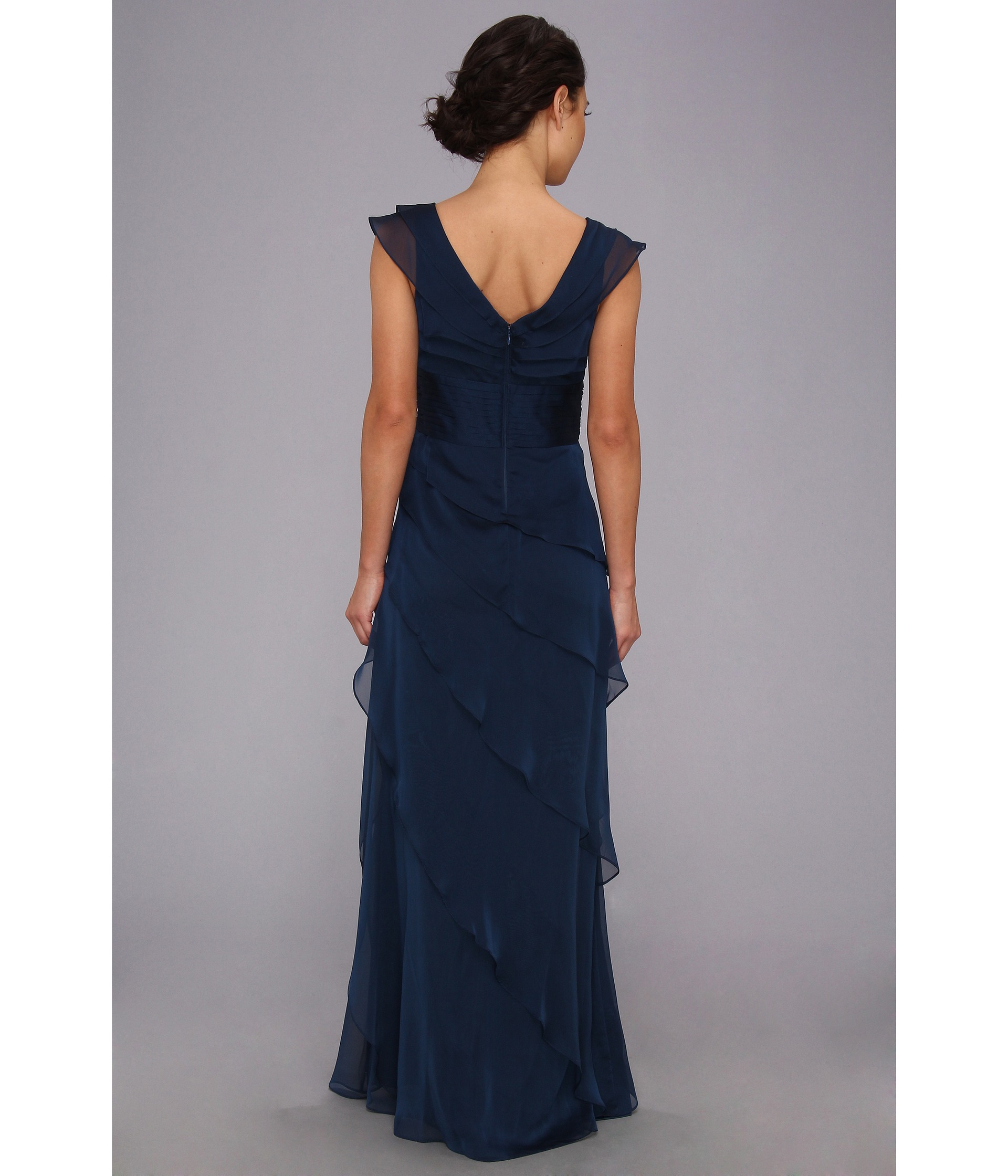 Adrianna Papell Long Irri Tiered Petal Dress in Navy (Blue) | Lyst