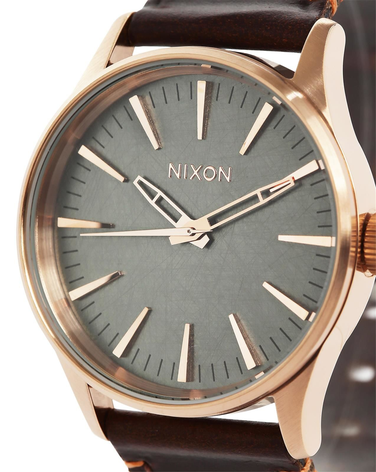 Nixon Pink Gold Sentry 38 Watch Brown Horween Leather Strap in Pink for