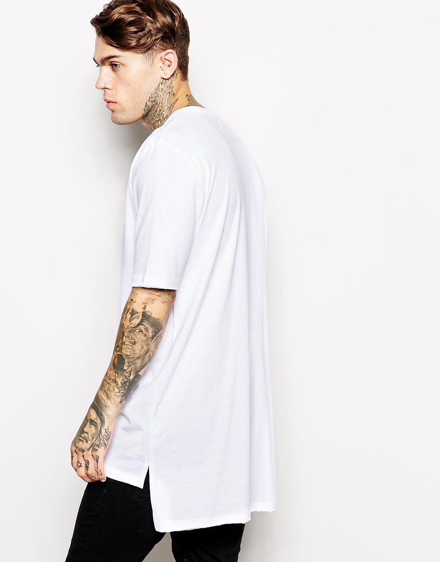 Lyst - Asos Super Longline T-shirt With Stepped Hem Skater Fit in White ...