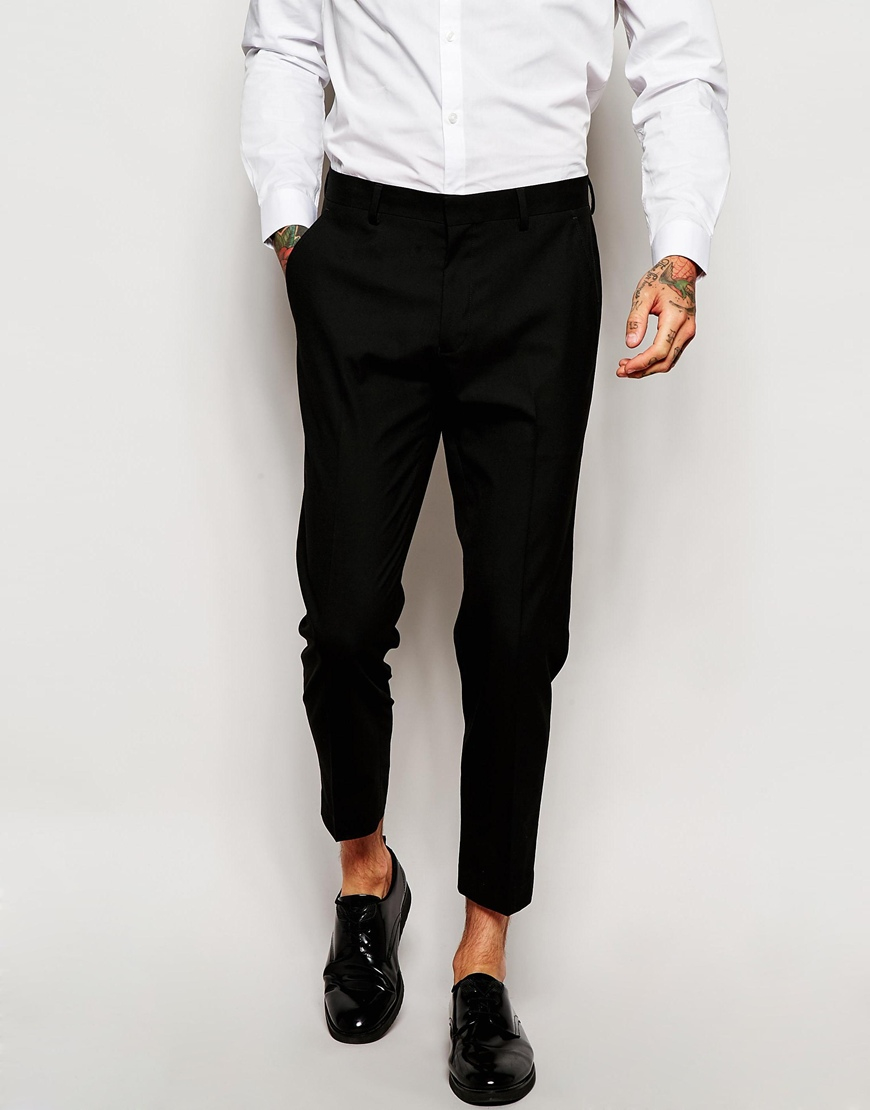 ASOS Synthetic Skinny Cropped Suit Trousers in Black for Men - Lyst