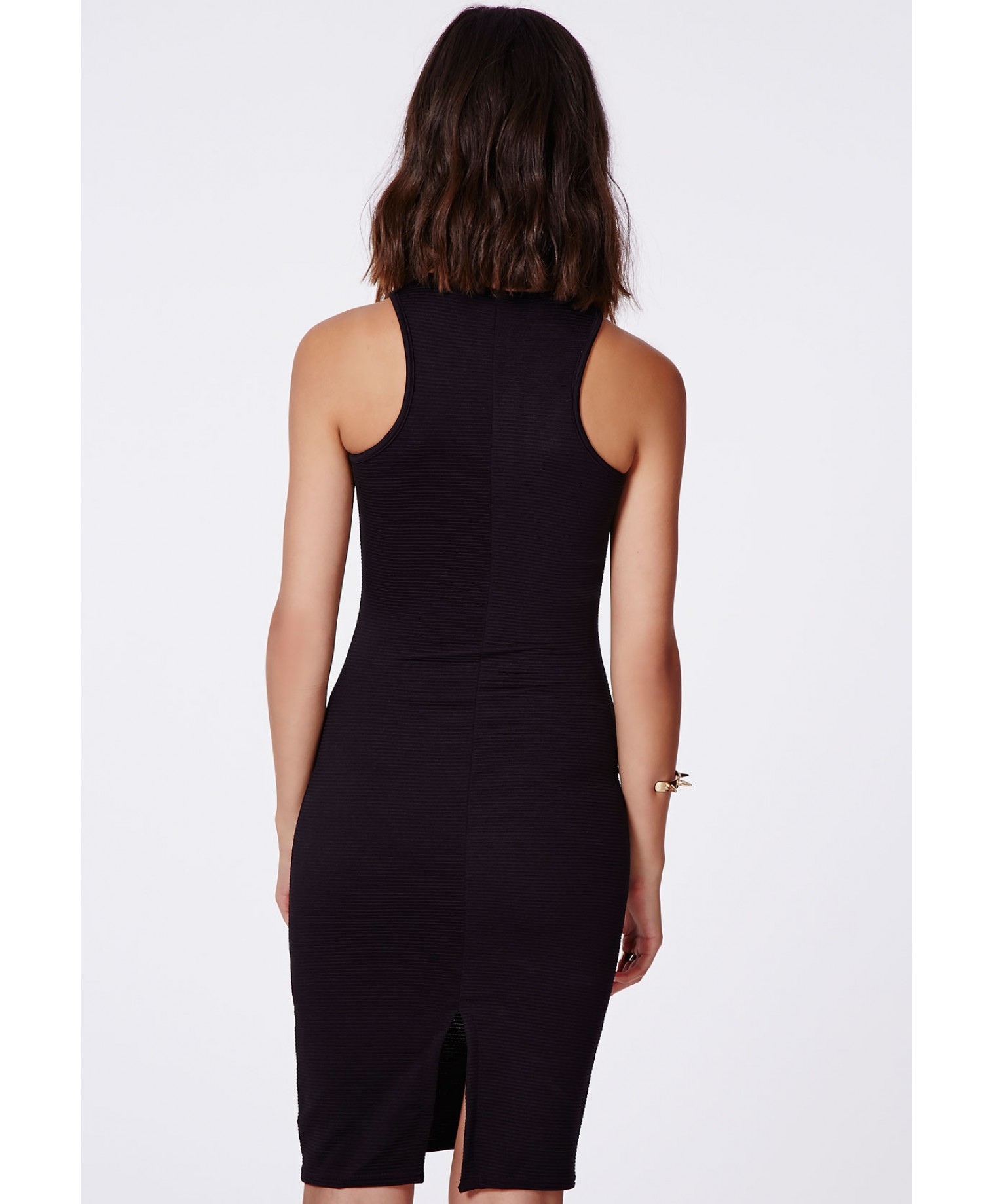 Missguided Zara Ribbed Racer Midi Dress Black Lyst