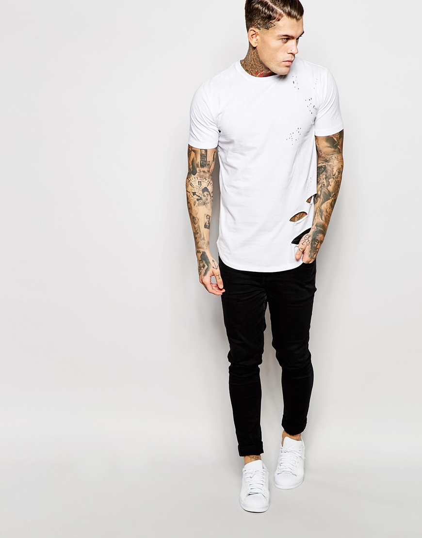 Criminal Damage Distressed T-shirt With Rips in White for Men | Lyst
