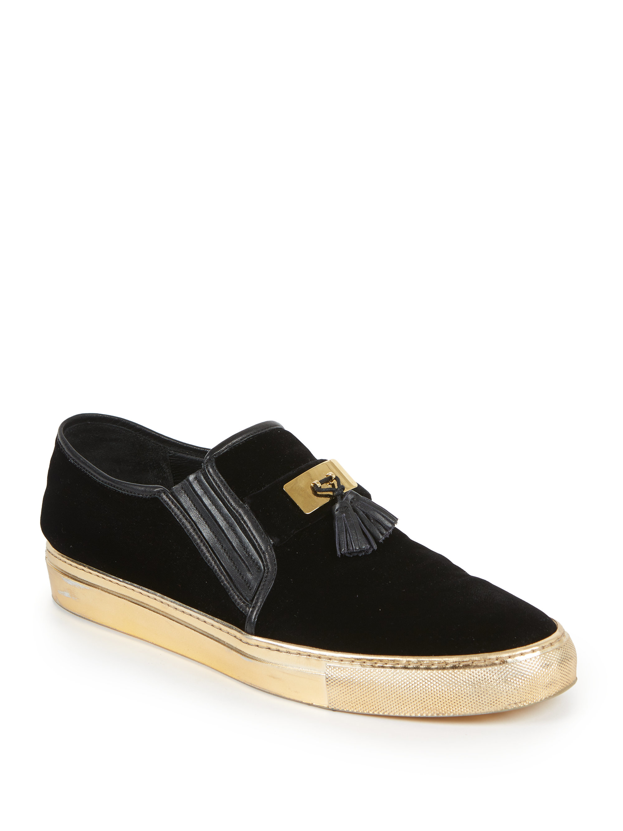 Balmain Tasseled Velvet Slip-on Sneakers in Black-Gold (Black) for Men -  Lyst