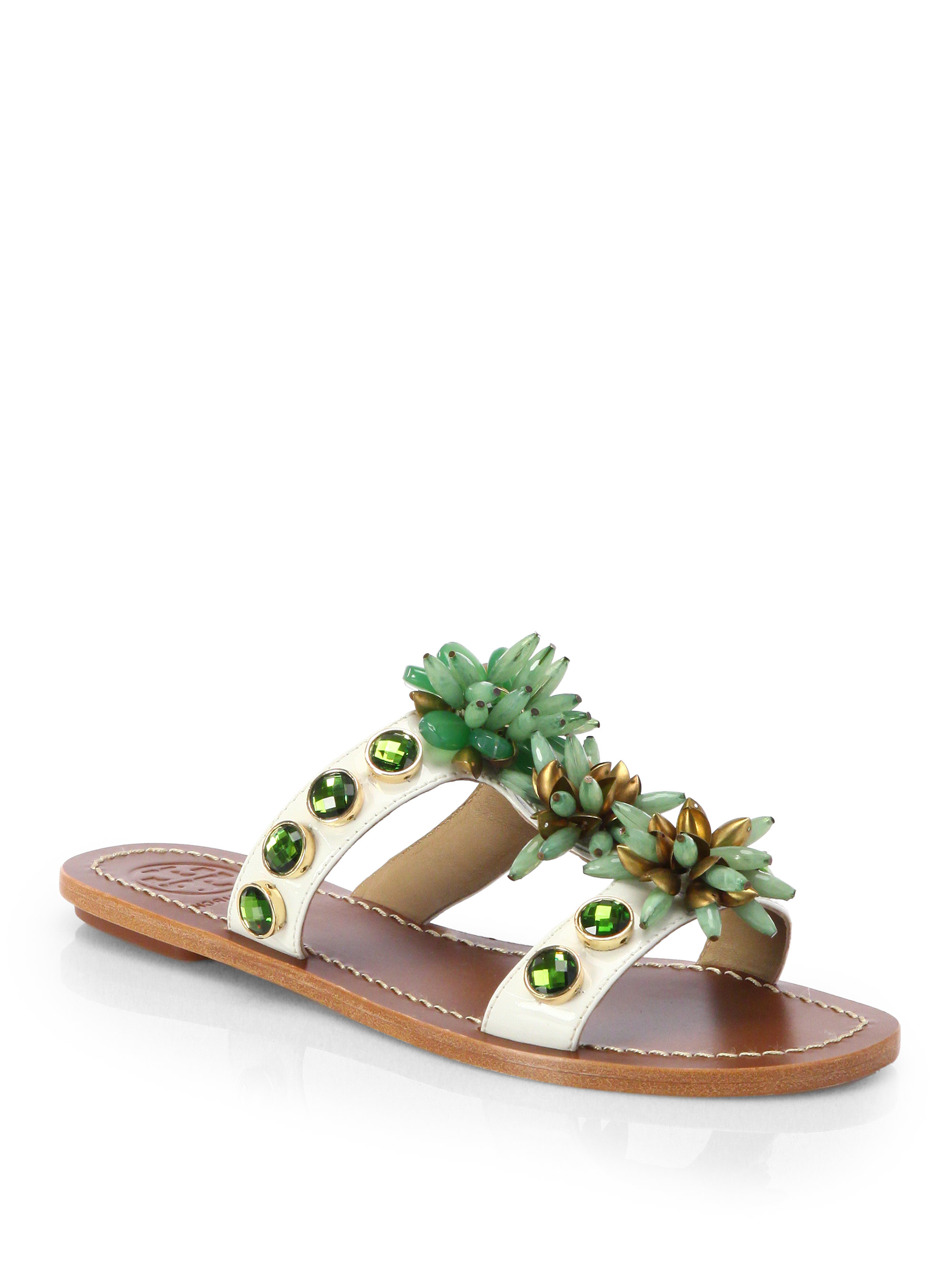 Tory Burch Sydney Beaded Leather Sandals in Ivory (Green) Lyst