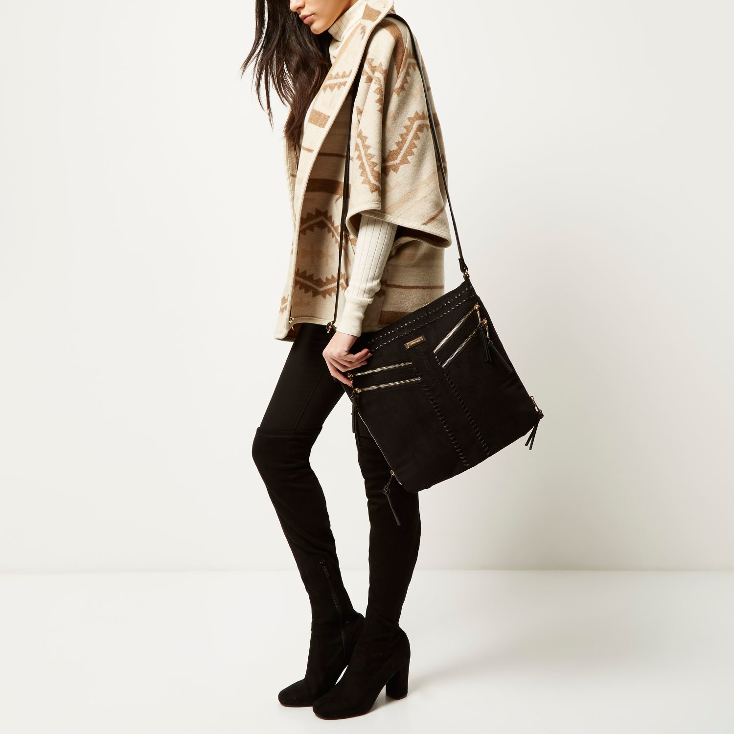 river island black messenger bag