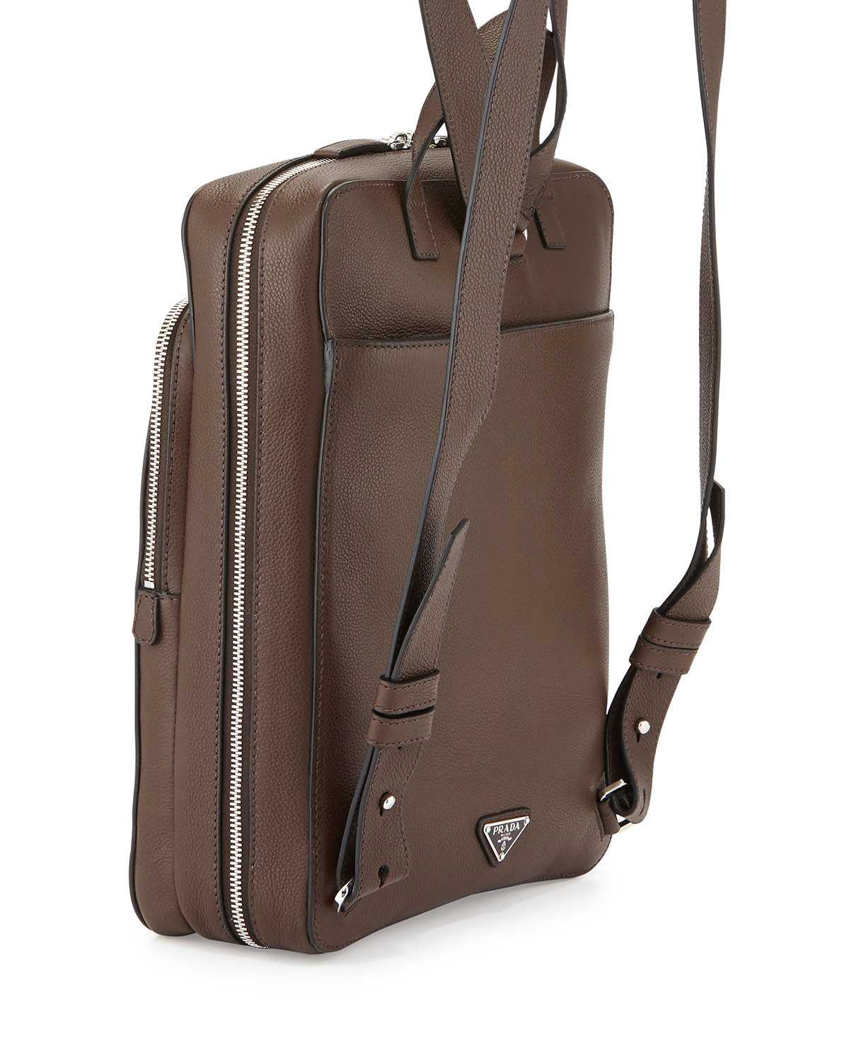 Prada Calfskin Slim Backpack With Zip Closures in Brown for Men | Lyst  