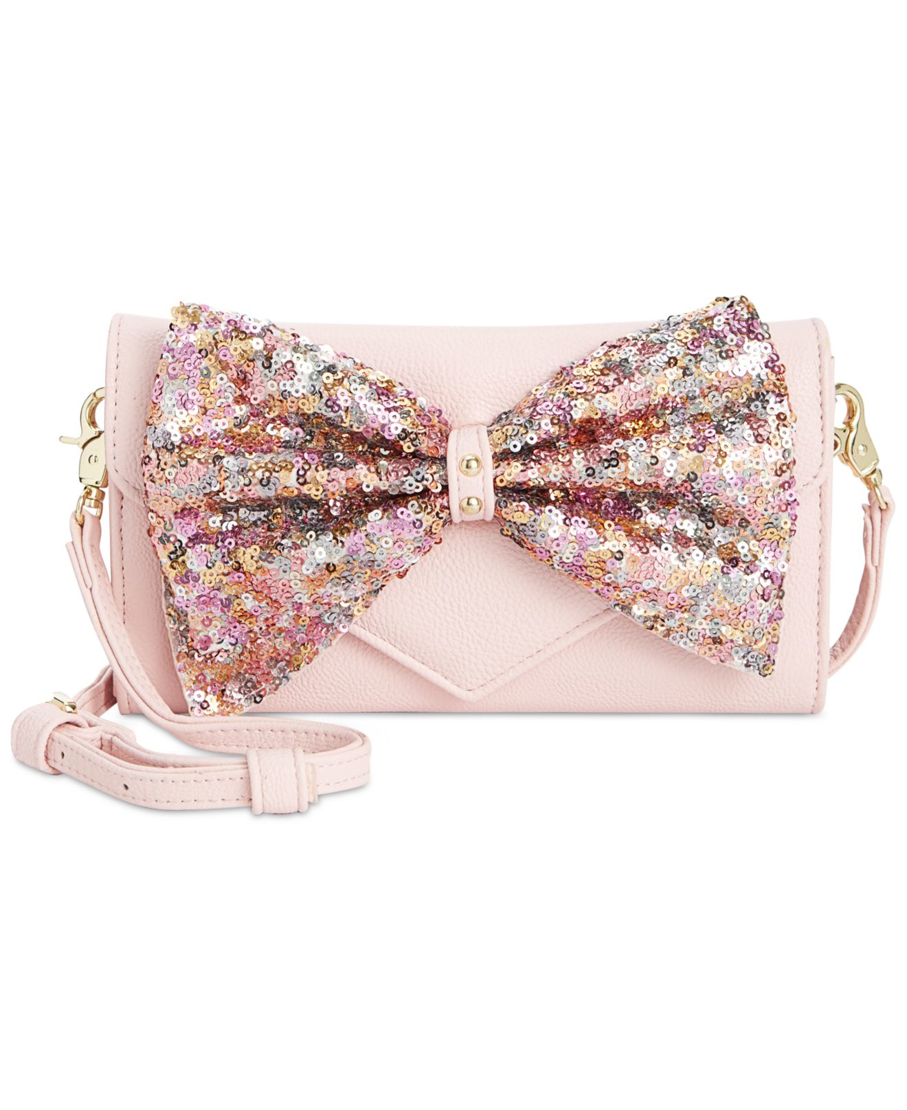 Betsey Johnson Macy's Exclusive Bow Sequin Wallet Crossbody in Pink