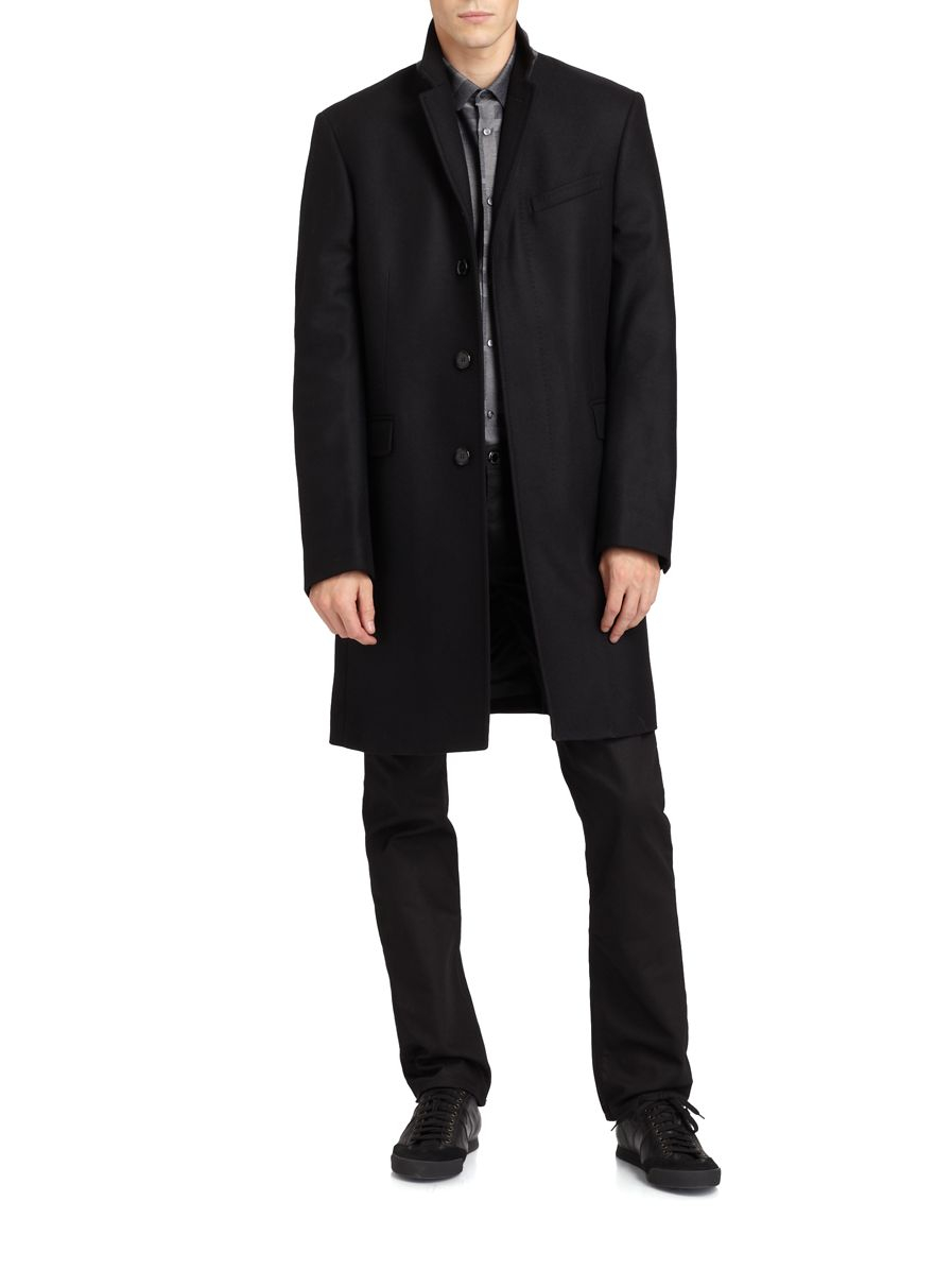 Burberry london Brewster Single-breasted Overcoat in Black for Men | Lyst