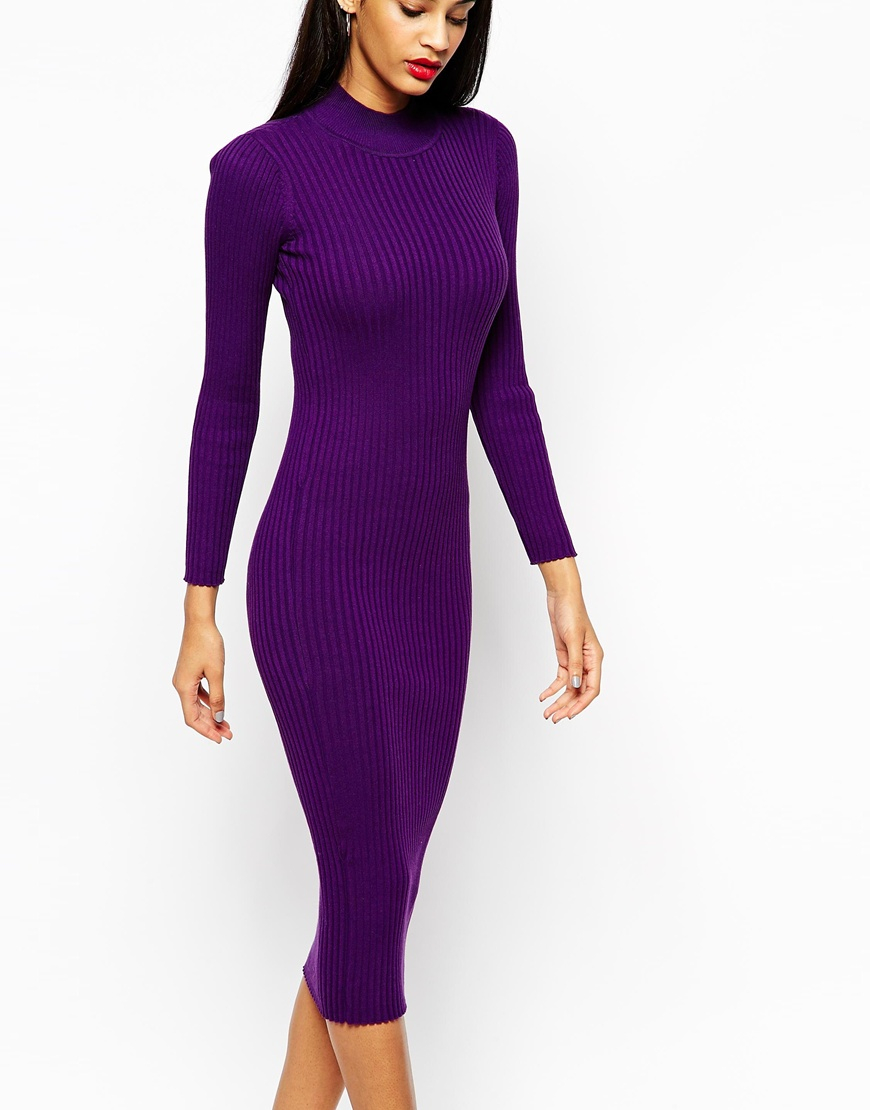 knitted roll neck midi dress