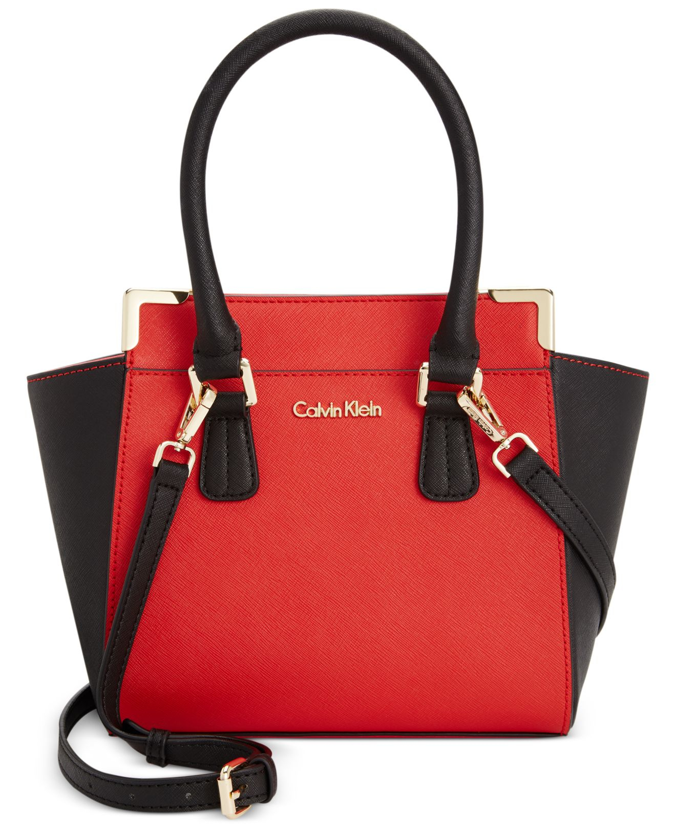Calvin klein on my corner saffiano leather satchel sales