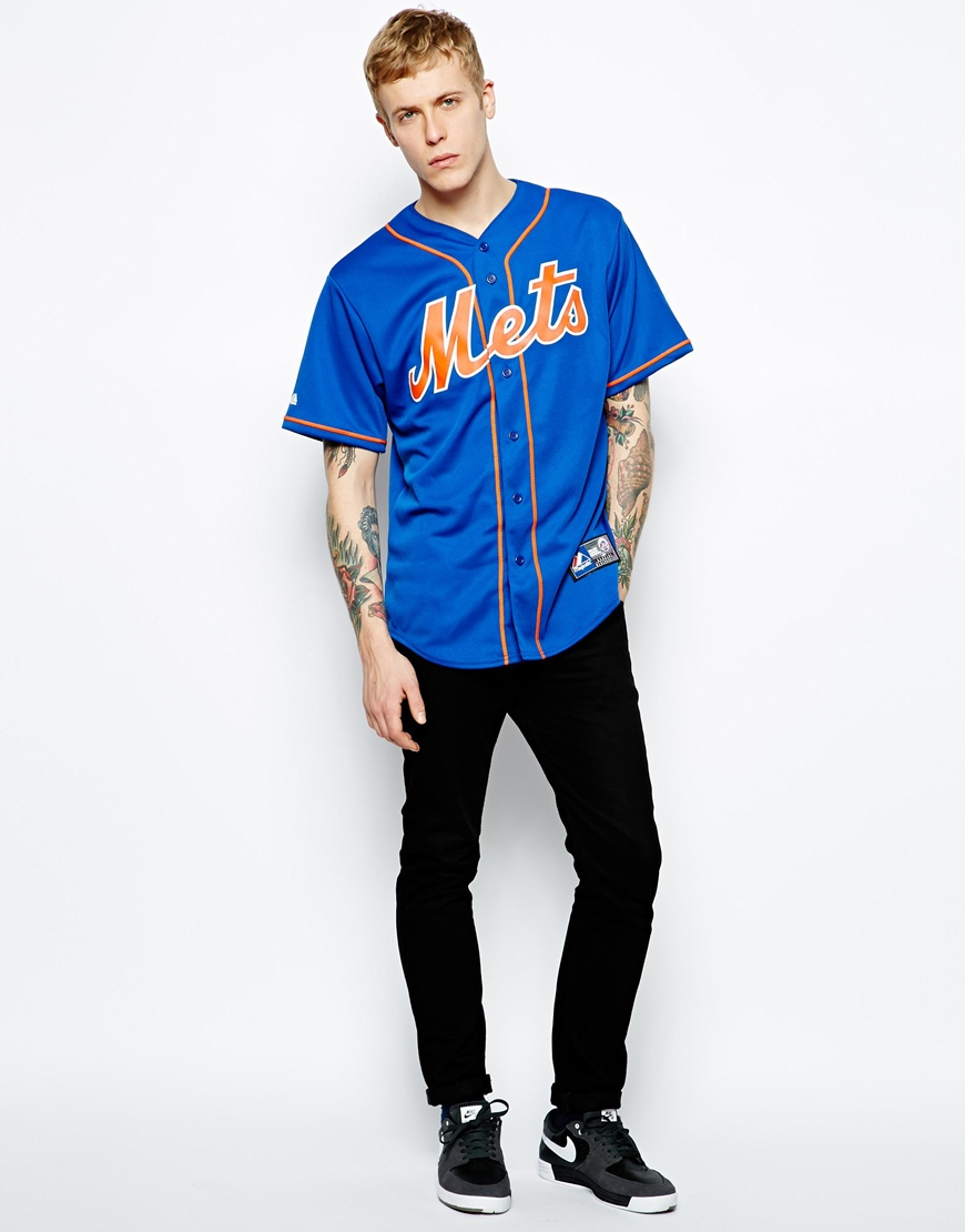 Lyst Majestic New York Mets Alternate Baseball Jersey in Blue for Men