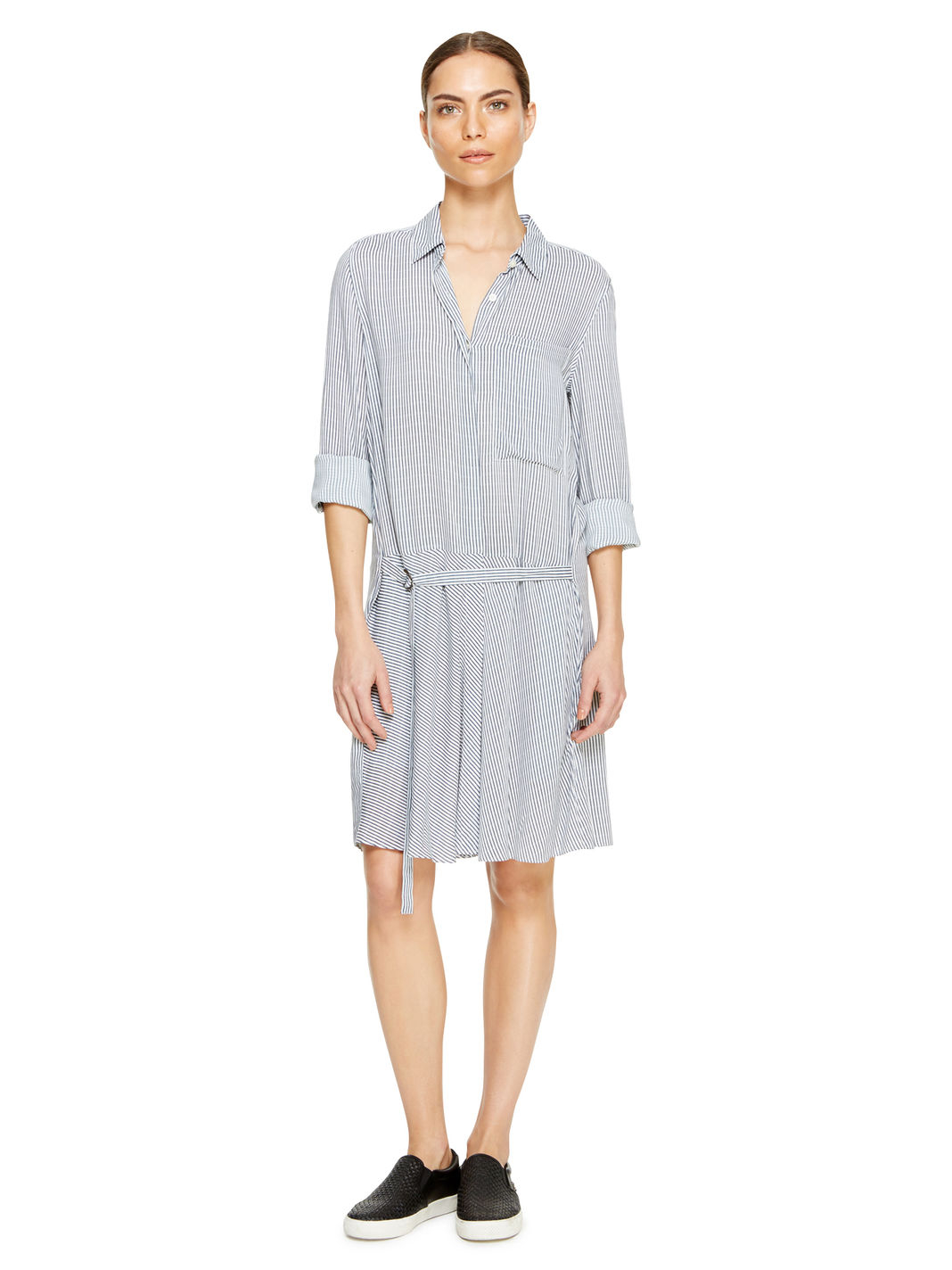 Lyst Dkny Pure Stripe Shirt Dress In Gray Gallery