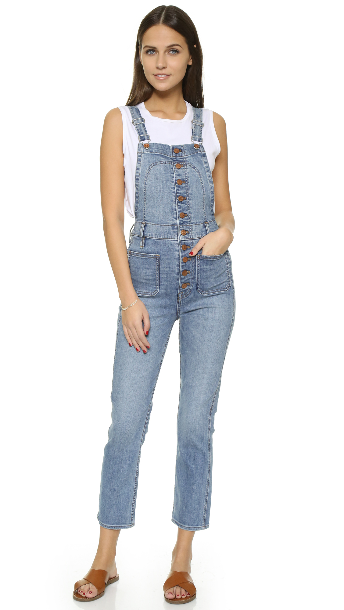 Madewell Cropped Overalls With Button Front in Blue | Lyst
