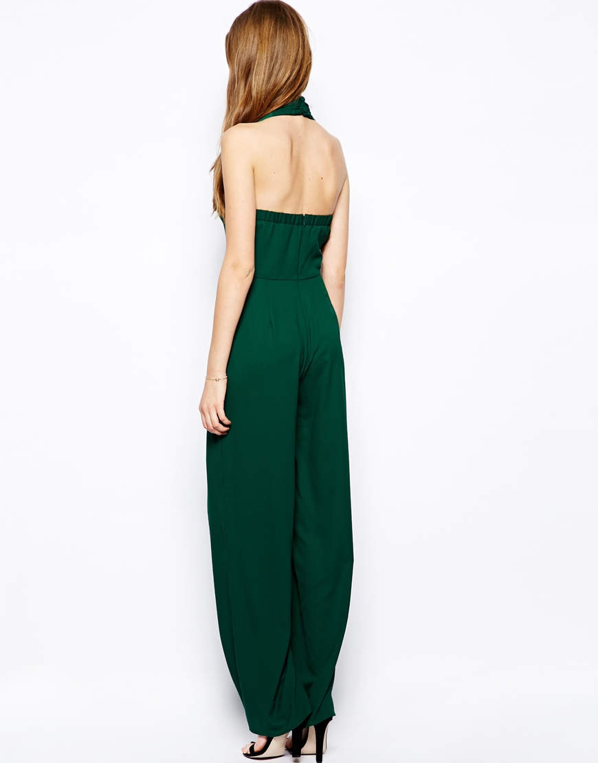 green halter neck jumpsuit
