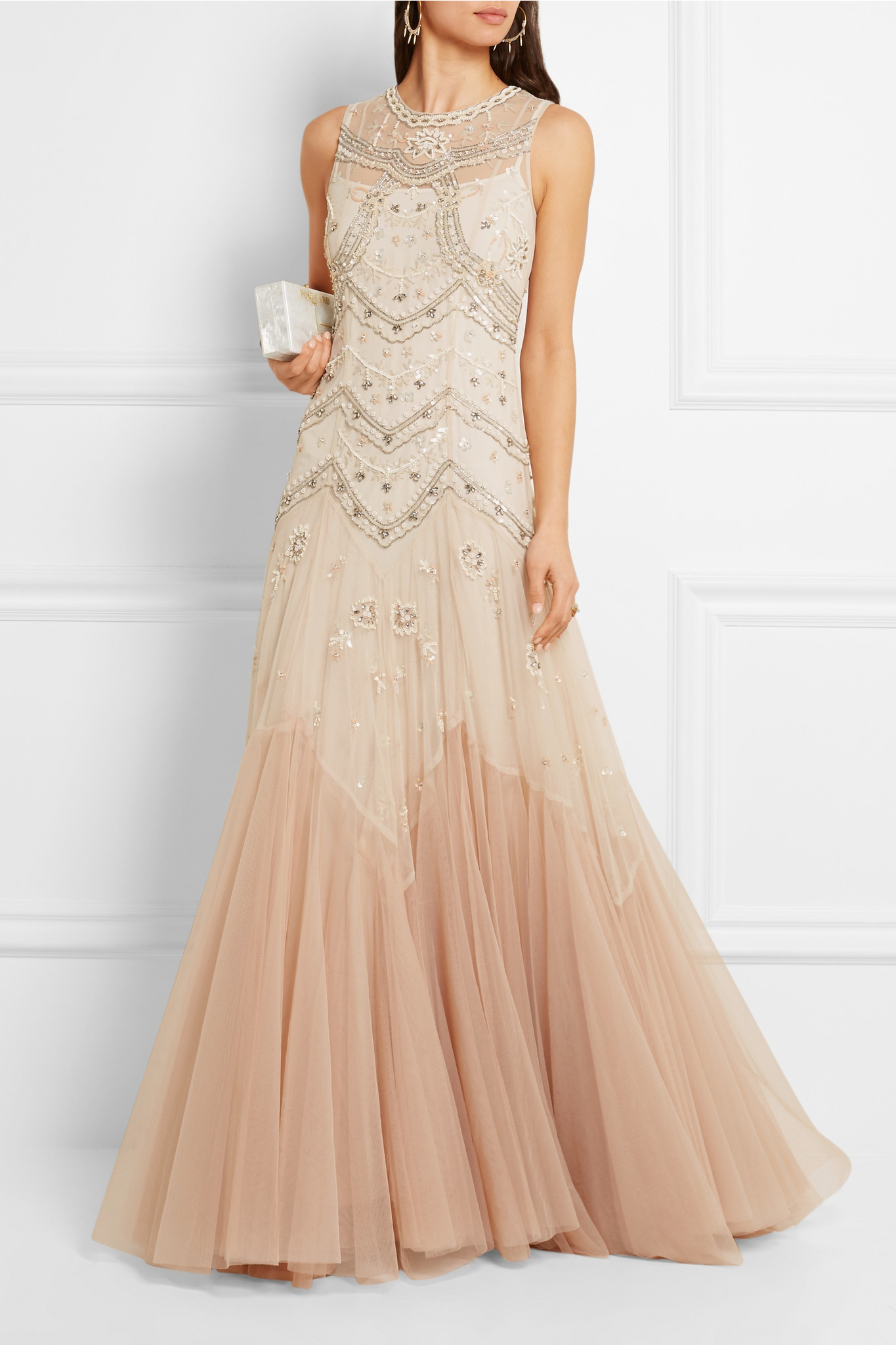 Needle & Thread Embellished Embroidered Tulle Gown in Blush (Natural ...