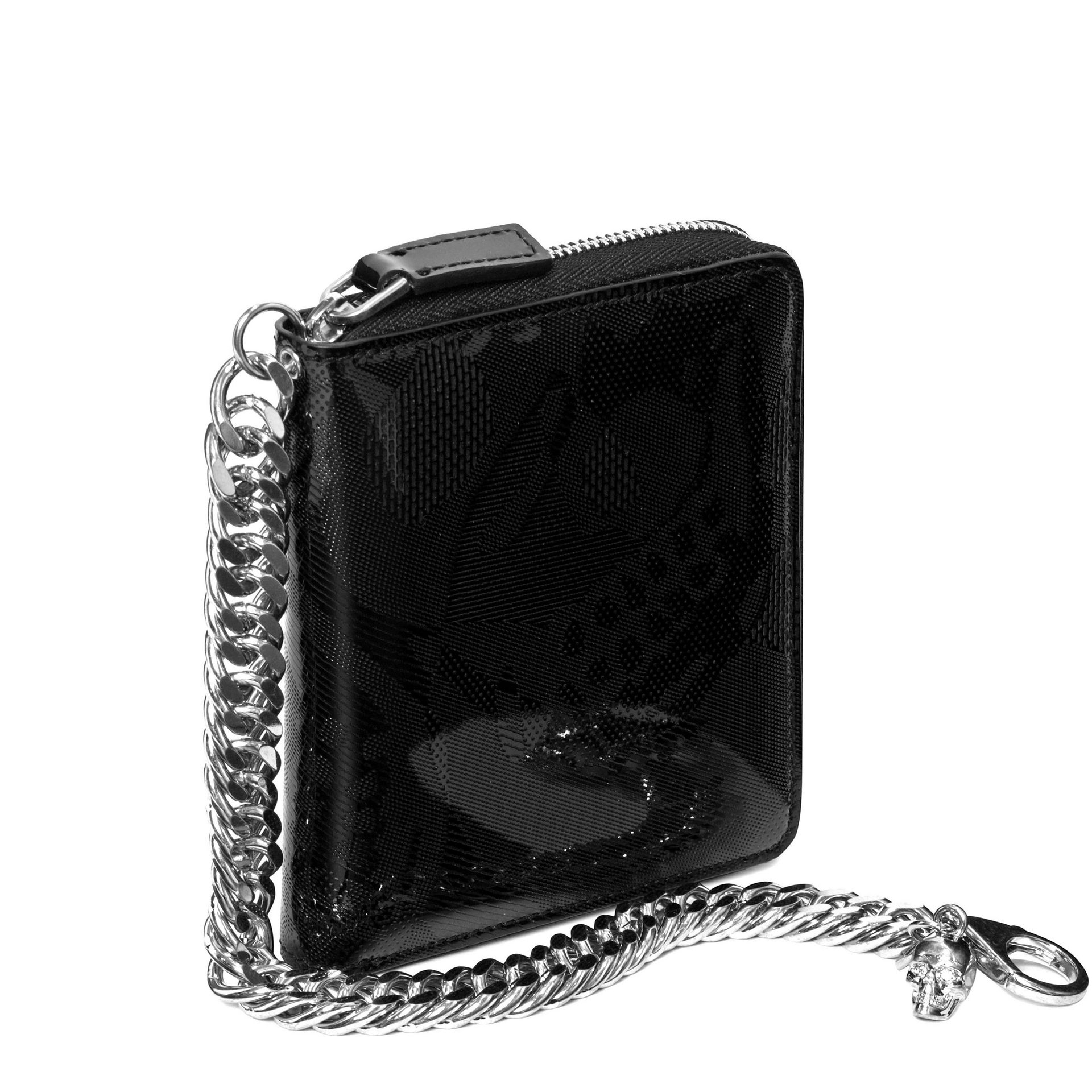Unknown Mens Skull Cross Bone Tri-Fold Wallet With Chain Clip Pirate