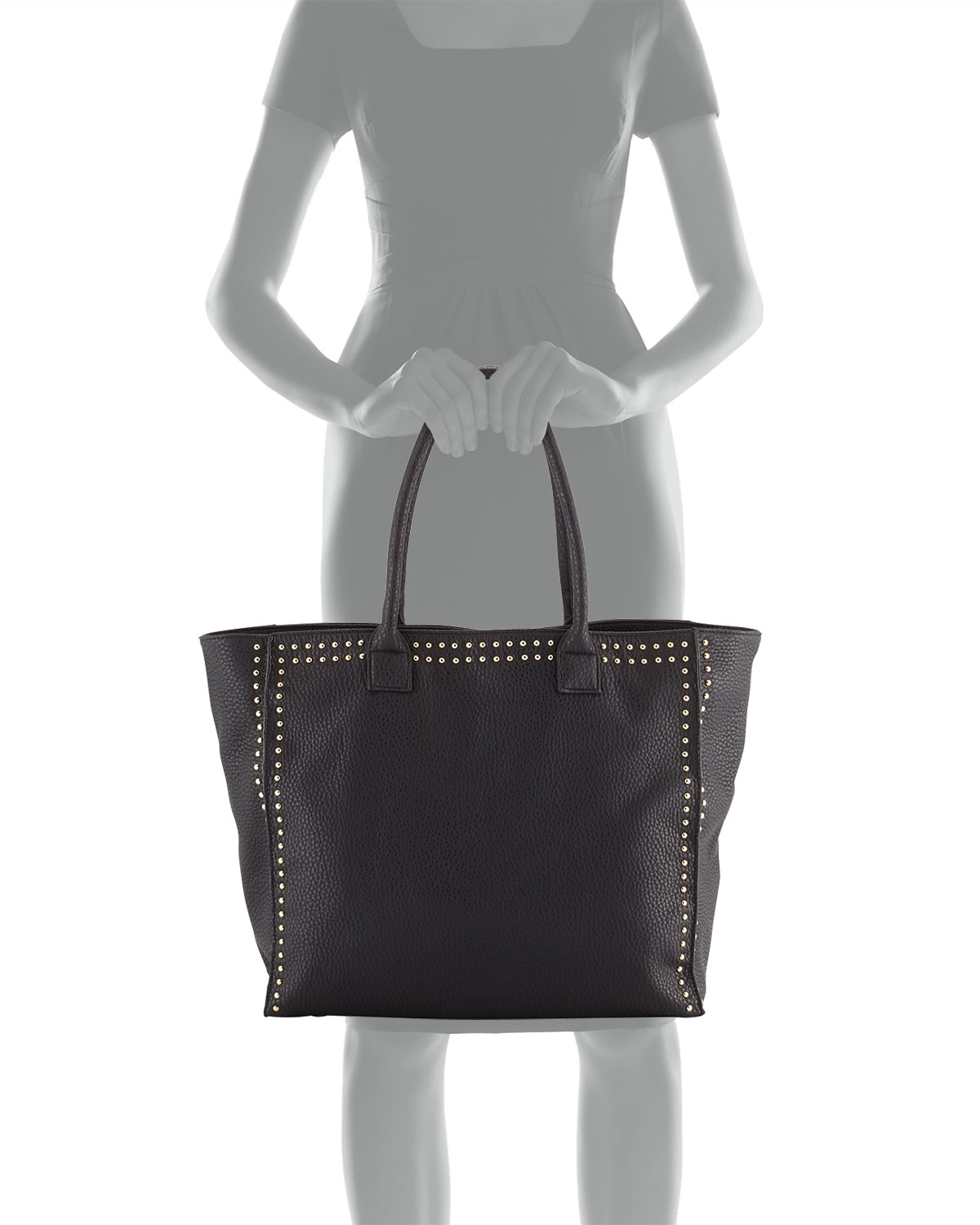 Lyst Neiman Marcus Studdedtrim Fauxleather Tote Bag in Black