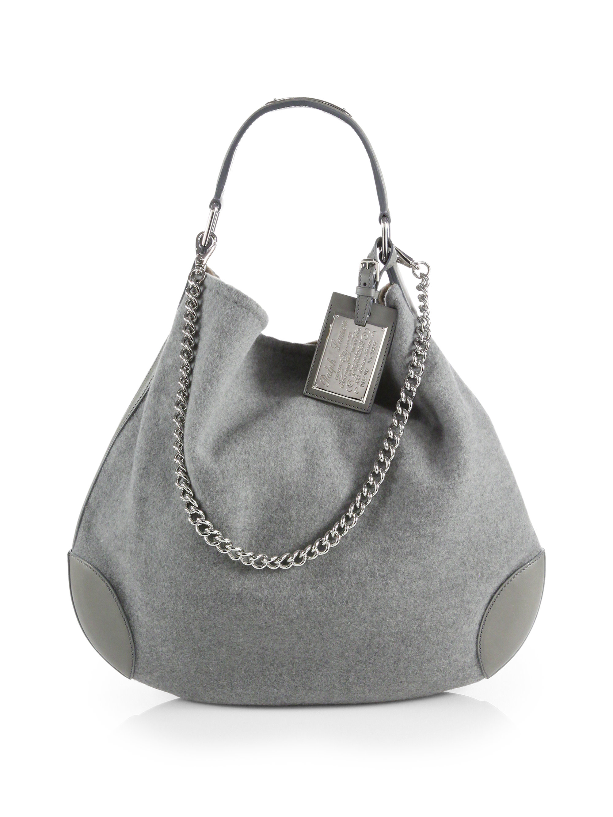 Ralph Lauren Collection Cashmere Leather Hobo Bag in Grey (Gray) - Lyst