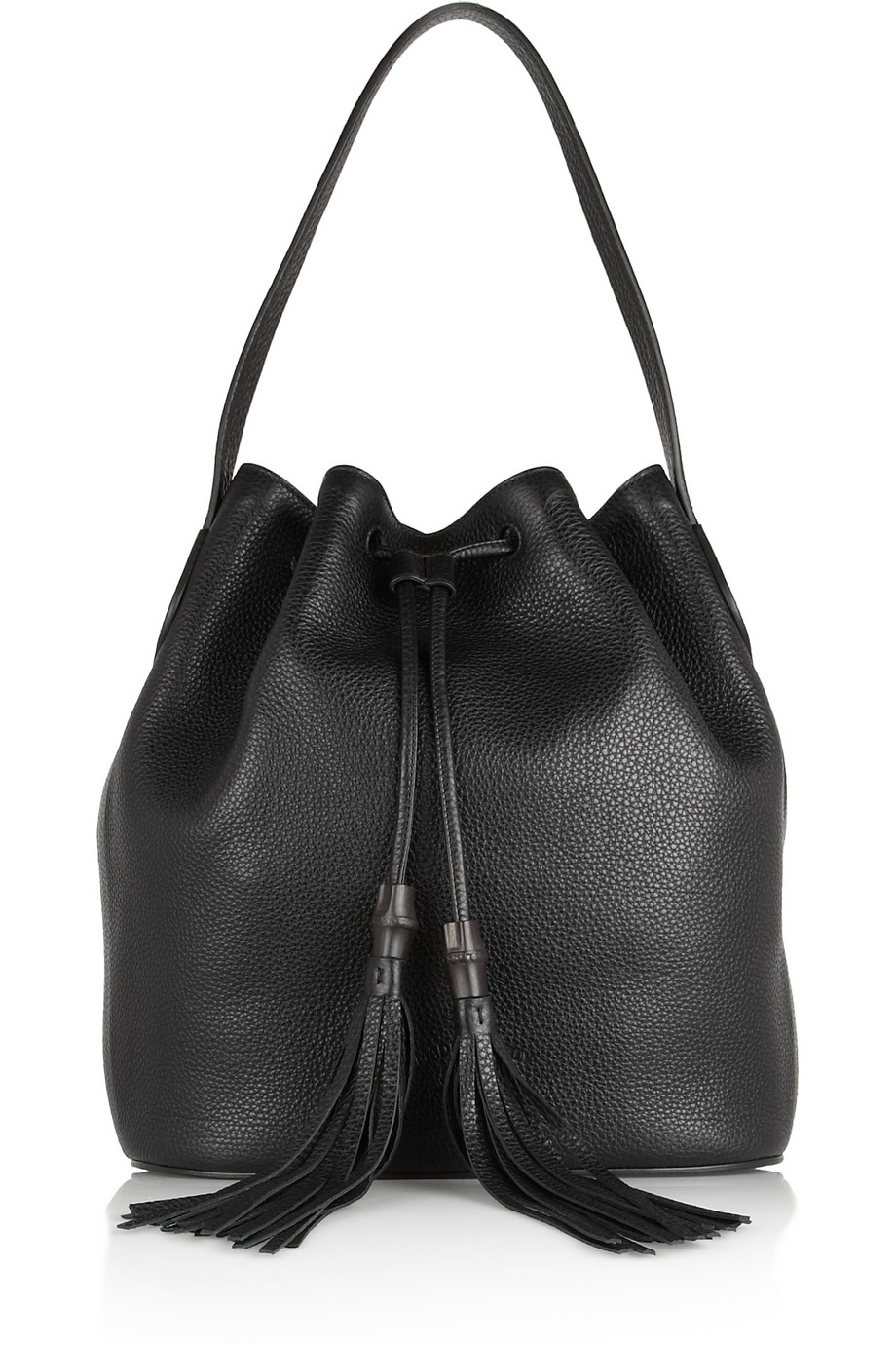 Gucci Lady Tassel Textured-leather Bucket Bag in Black | Lyst