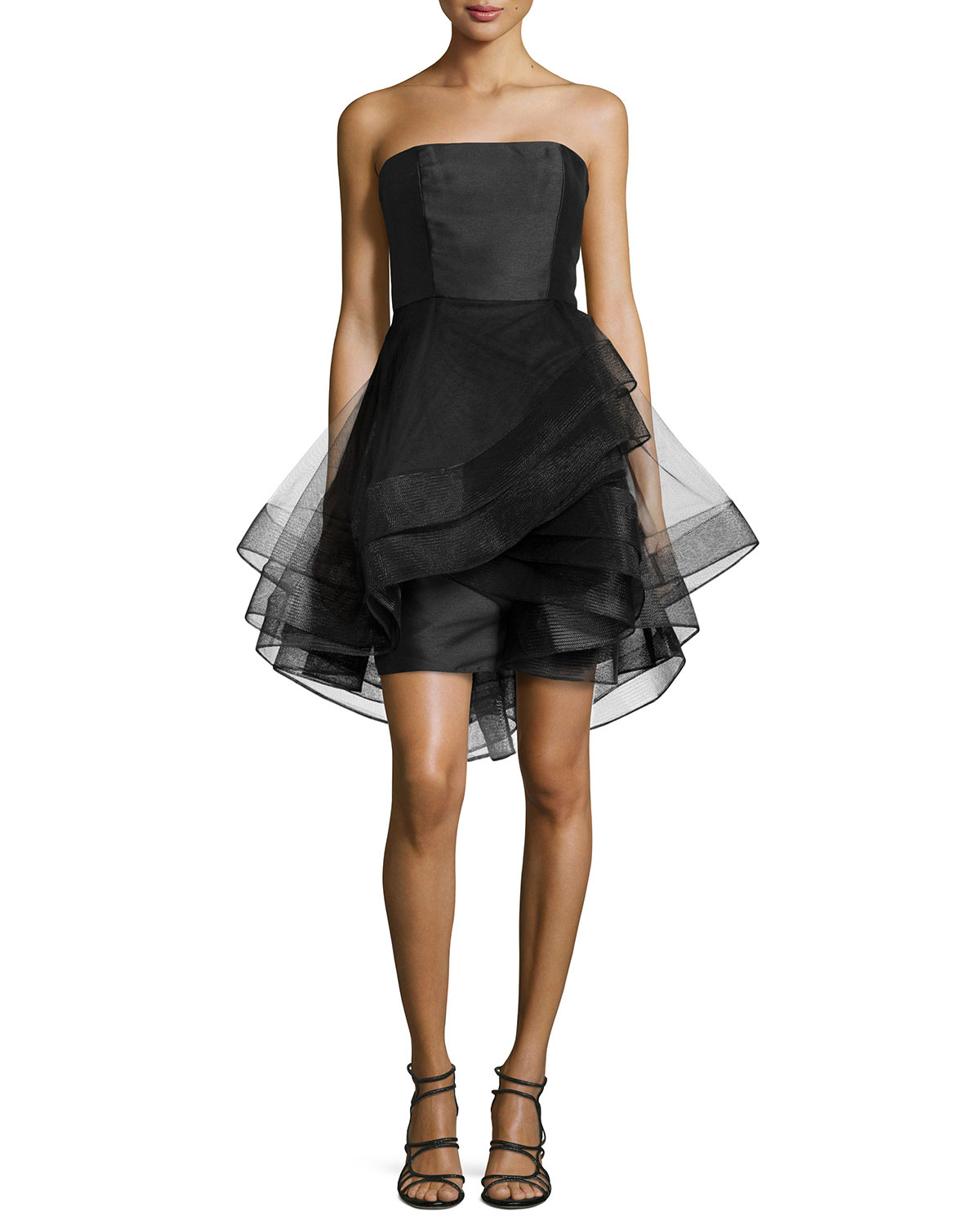 Ml monique lhuillier Strapless Cocktail Dress With Tulle Skirt in Black | Lyst