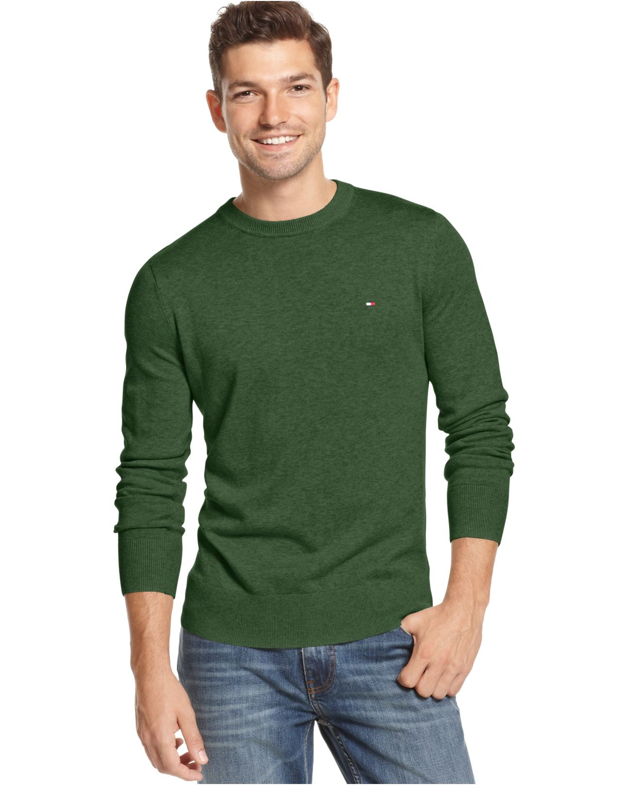 Tommy hilfiger Signature Solid Crew-Neck Sweater in Green for Men | Lyst