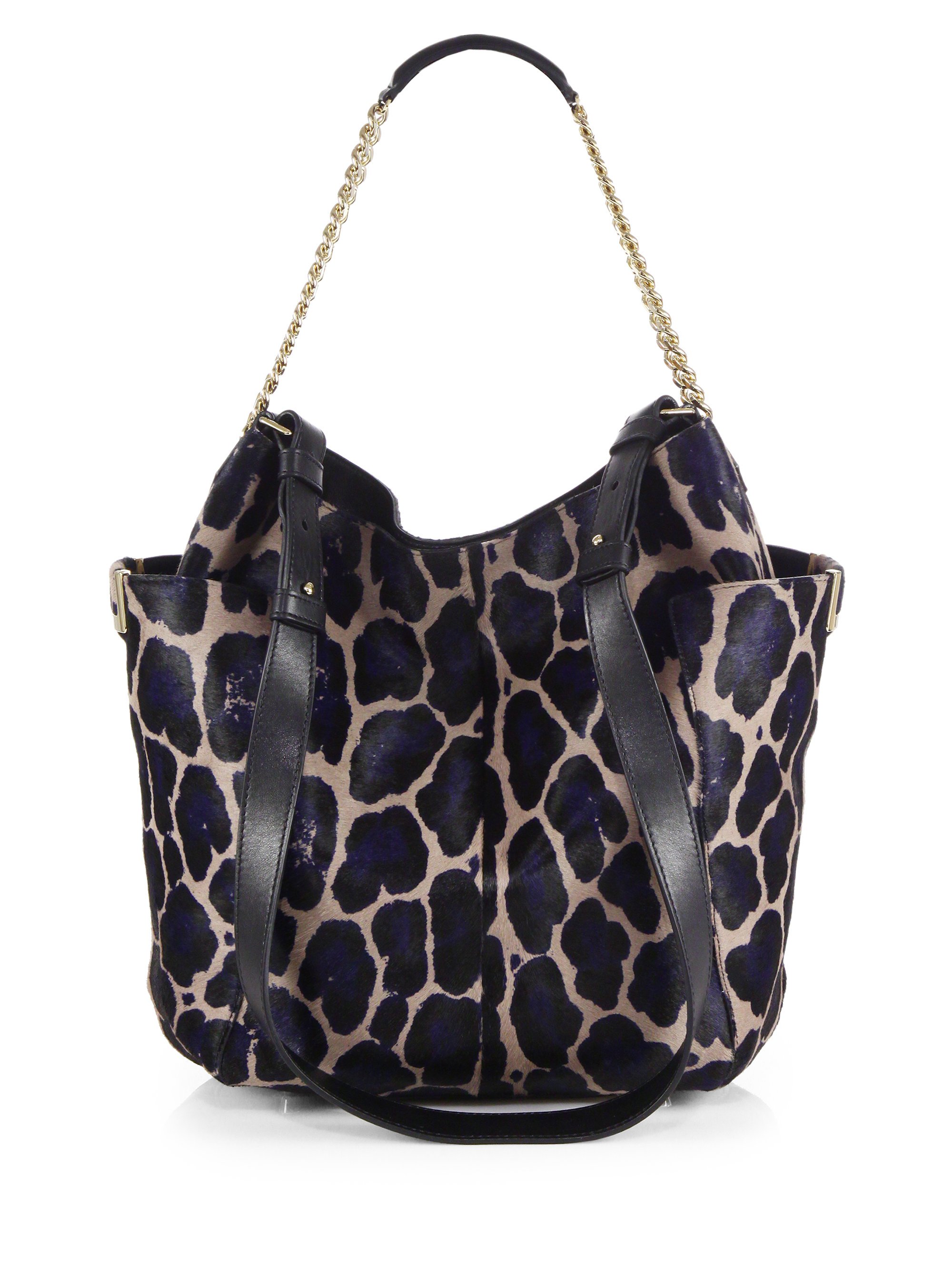 Jimmy Choo Anna Leopard-Print Calf Hair Shoulder Bag in Blue (COSMO ...