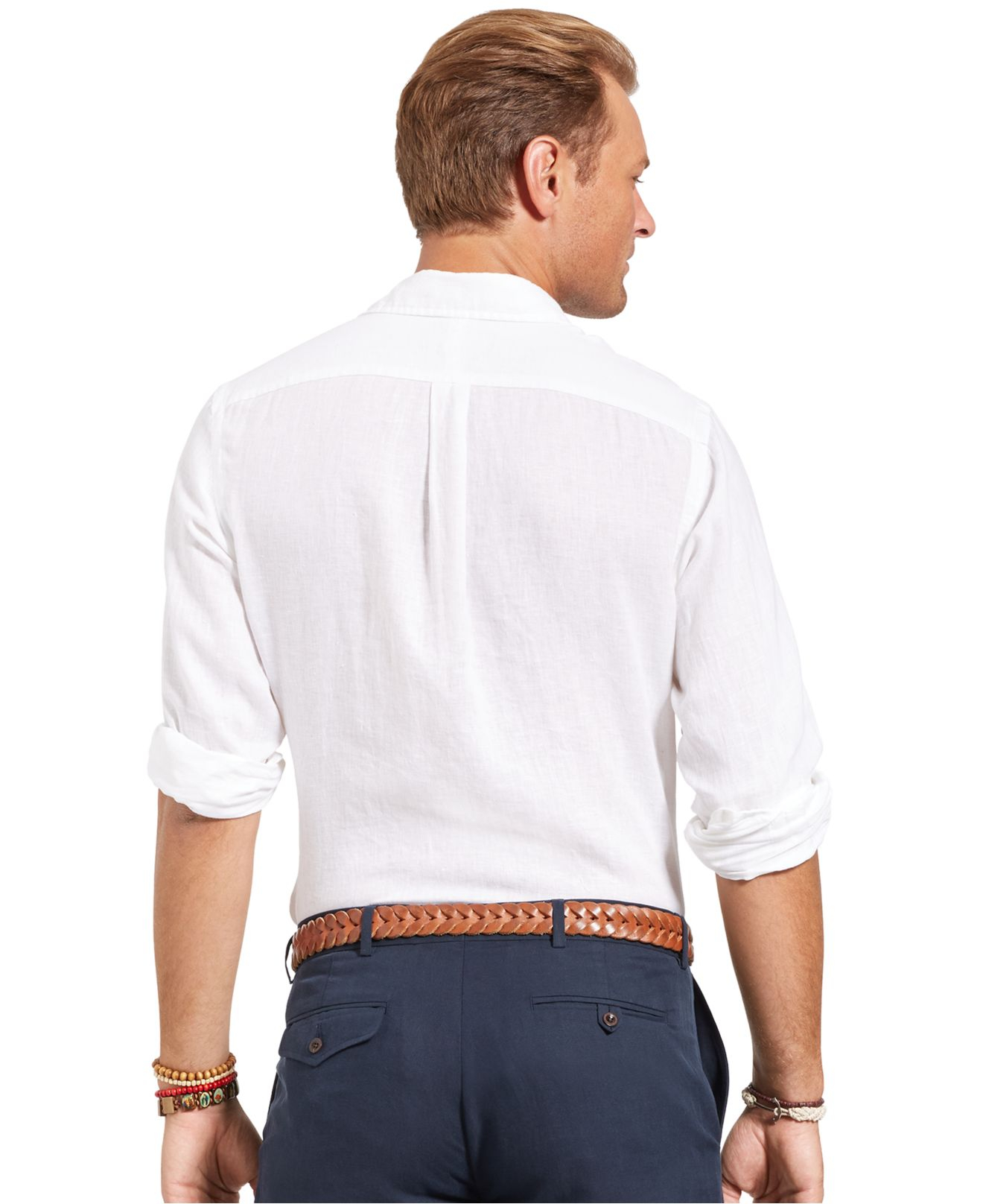 Polo Ralph Lauren Big And Tall Long Sleeve Linen Shirt in White 