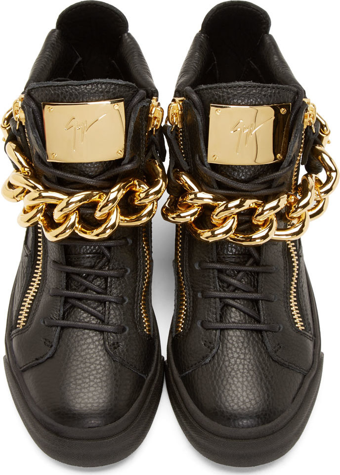 Giuseppe Zanotti Black And Gold Chain London Lindos Sneakers in Metallic -  Lyst