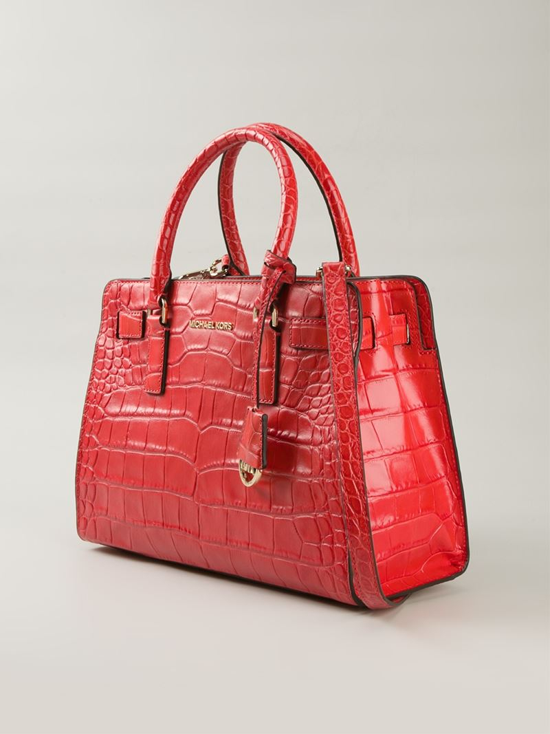 MICHAEL Michael Kors 'dillon' Crocodile Effect Tote in Red | Lyst